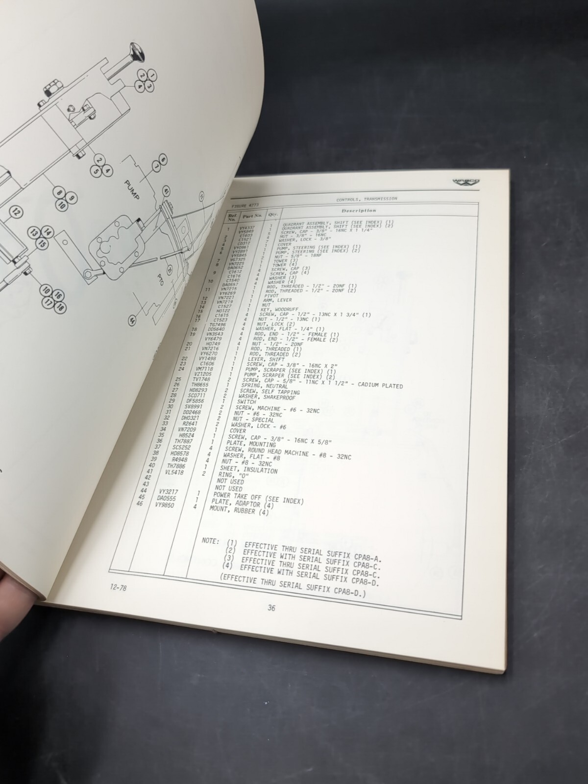 Wabco 229F Tractor Parts Catalog Book Original Print Date 1978