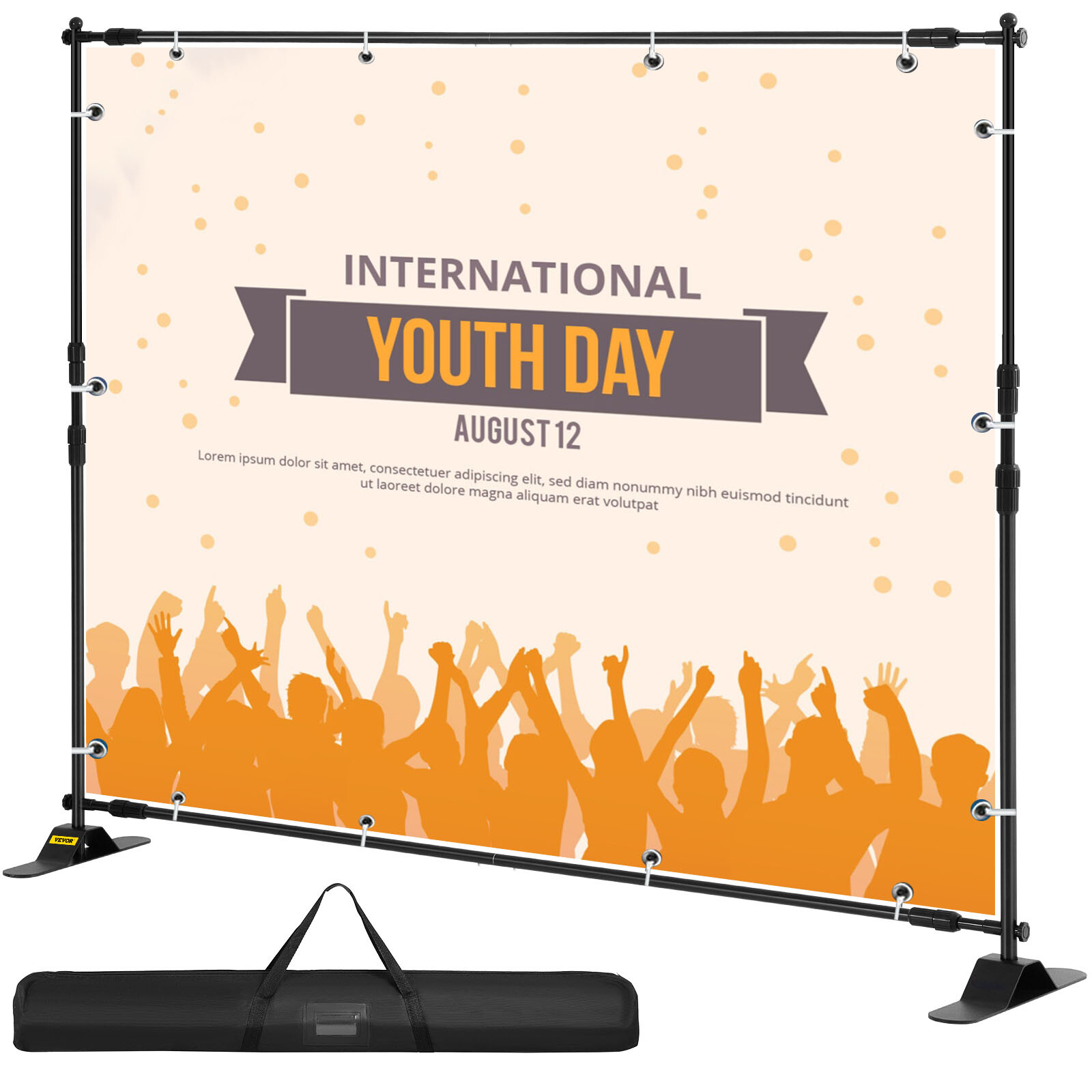 8x10Ft Banner Stand Heavy-Duty Backdrop Stand Telescopic Adjustable Repeat Step