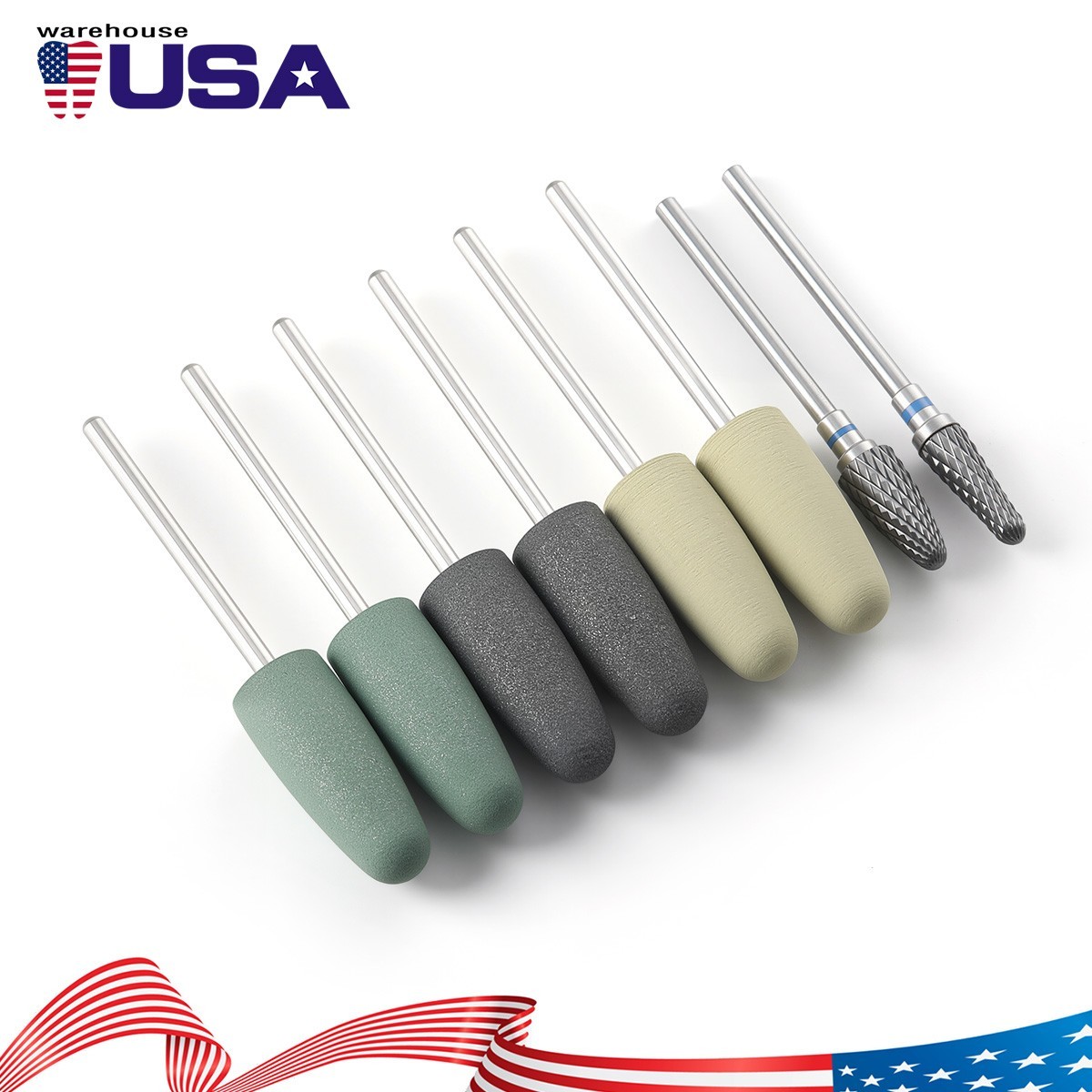 8PCS Dental Burs Resin Base Hidden Denture Polishing Acrylic HP Low-Speed 2.35mm