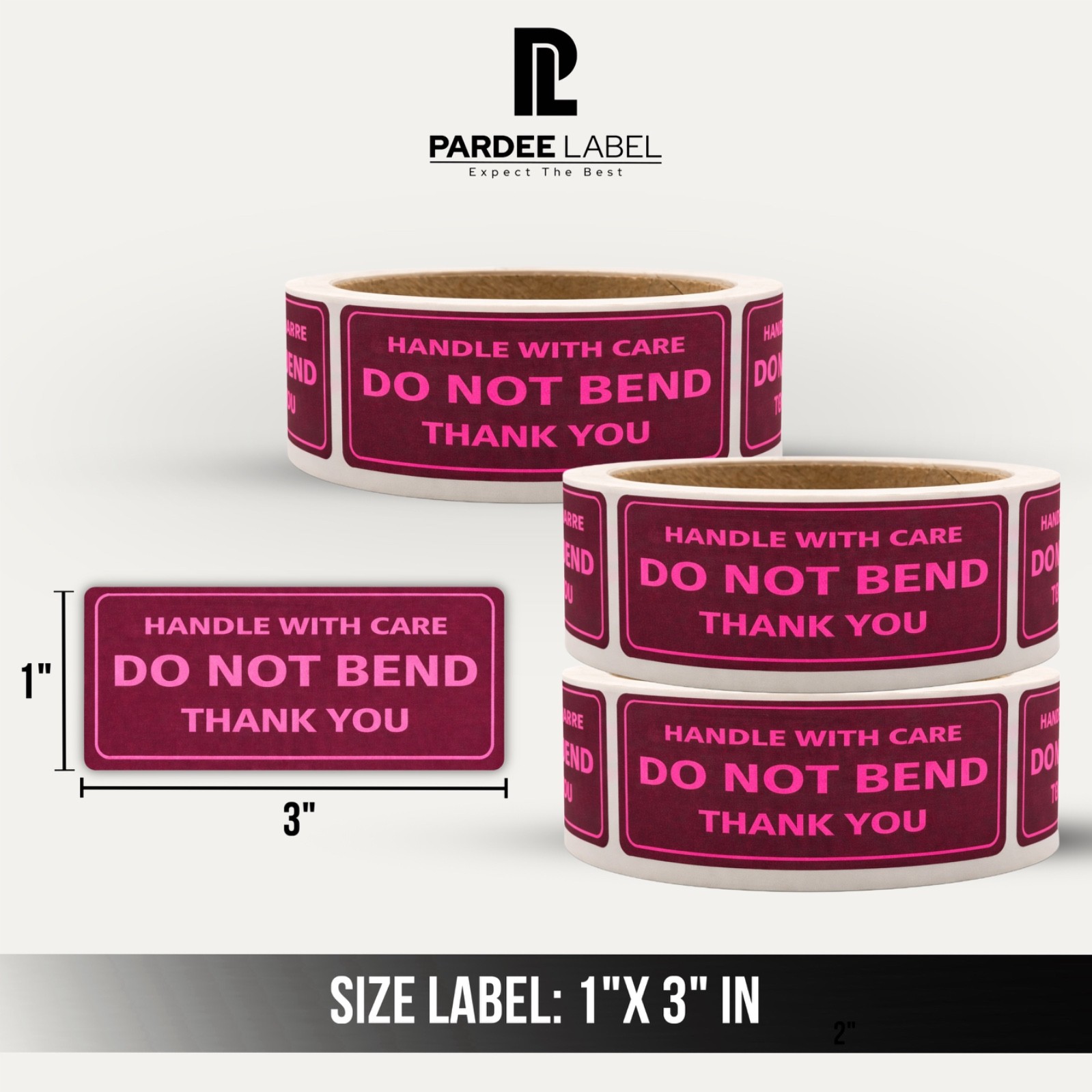 Do Not Bend Stickers 1” x 3” Neon Pink 250 Labels Per Roll