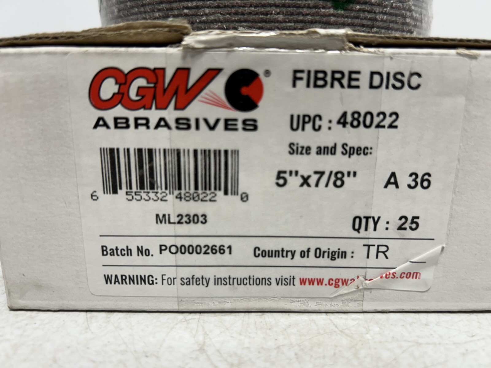 CGW Abrasives 48022 Fiber Disc 5″ Disc Dia 7/8″ Hole Aluminum Oxide (box of 25)