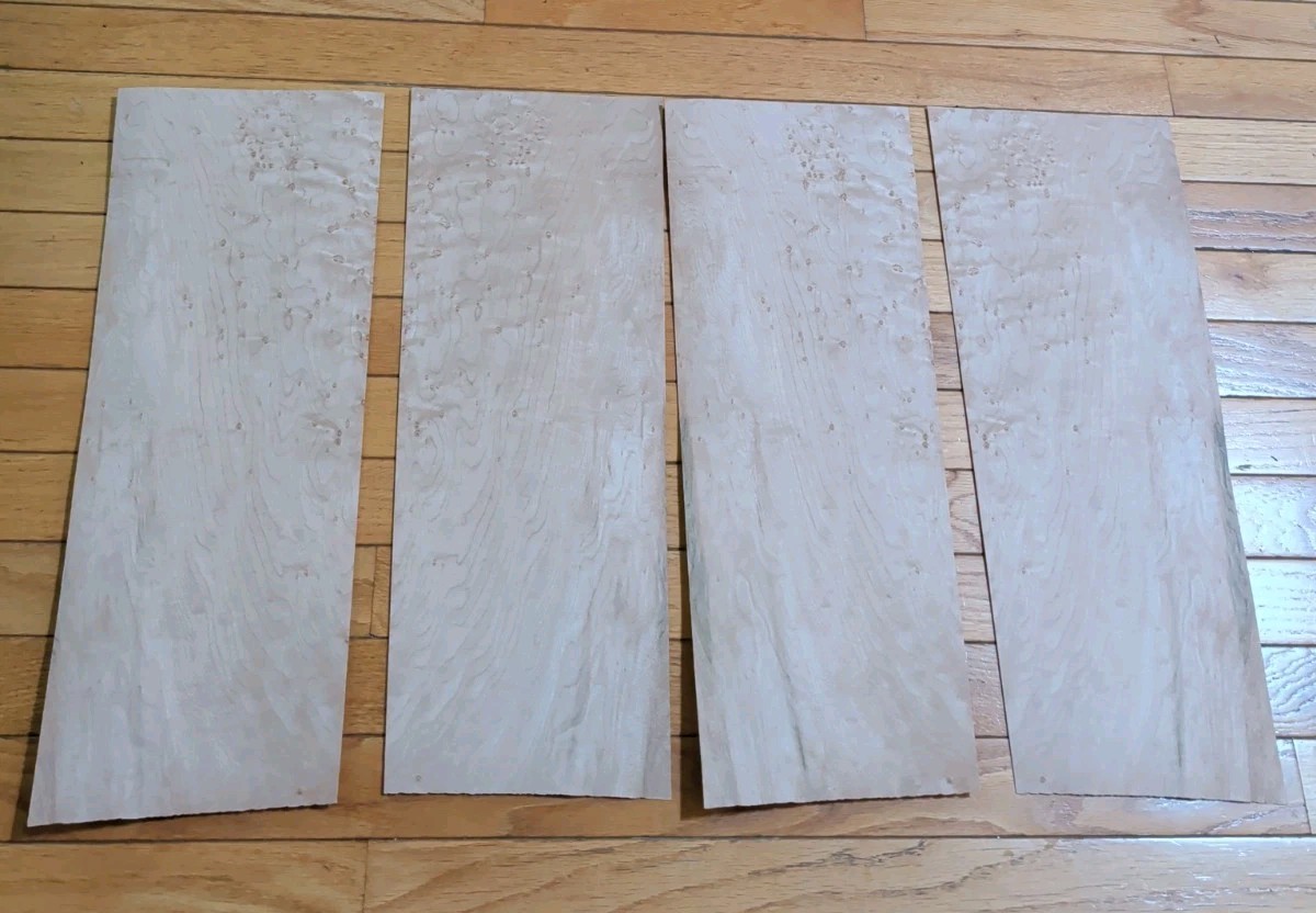 4 pieces of Birdseye maple veneer 6 3/4″ x 19 1/8″ each wood 7″ & 1/42″ th. raw
