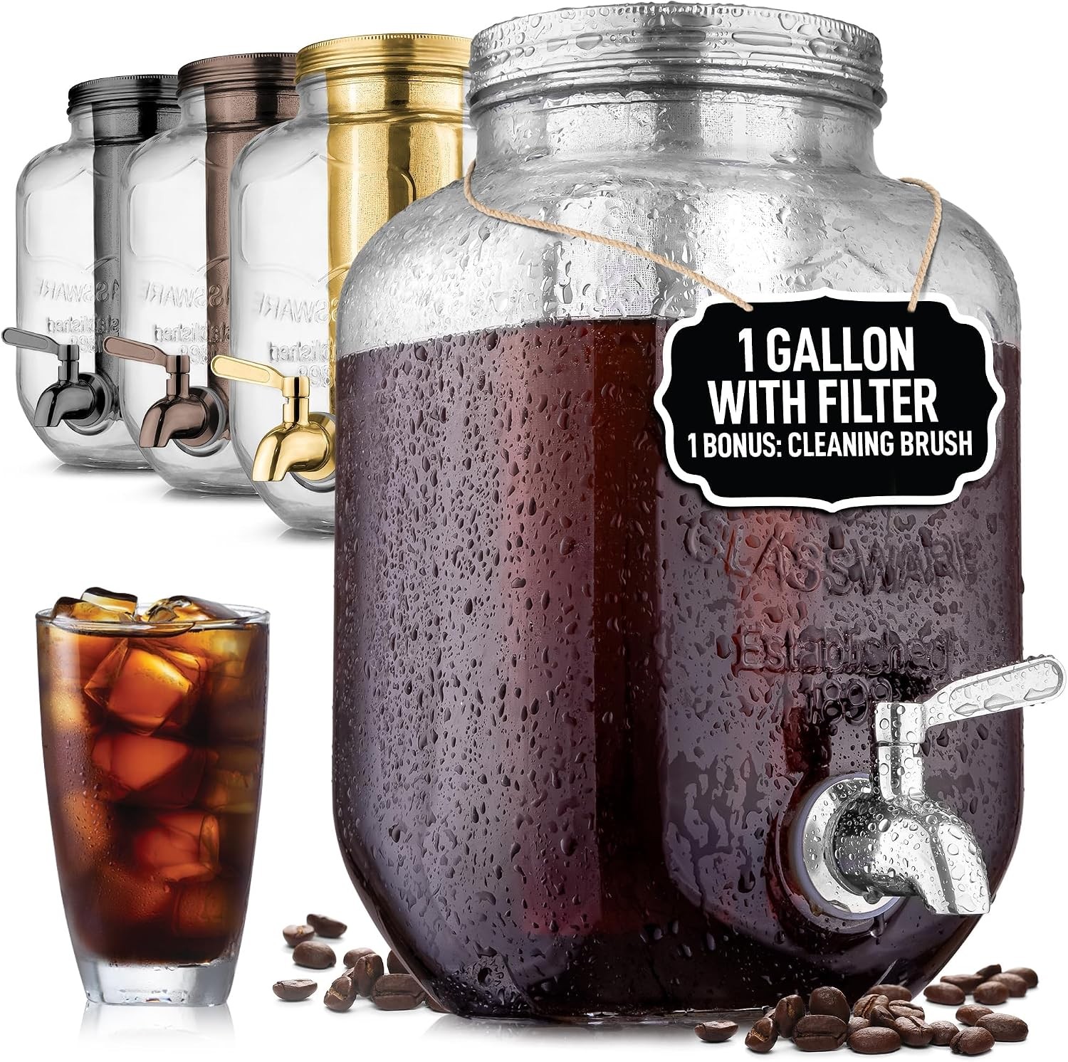 Zulay 1 Gal Cold Brew Maker – Glass Pitcher, SS Filter, Spigot