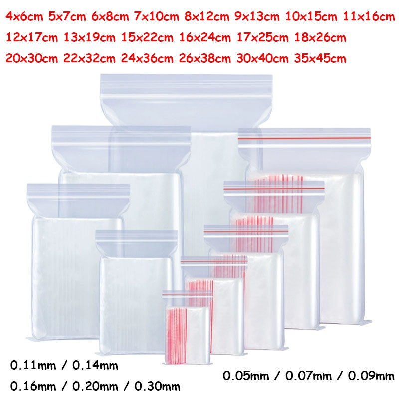 100pc Clear PE Zip-lock Bags Plastic Grip Self Seal Resealable Food Storage Bags