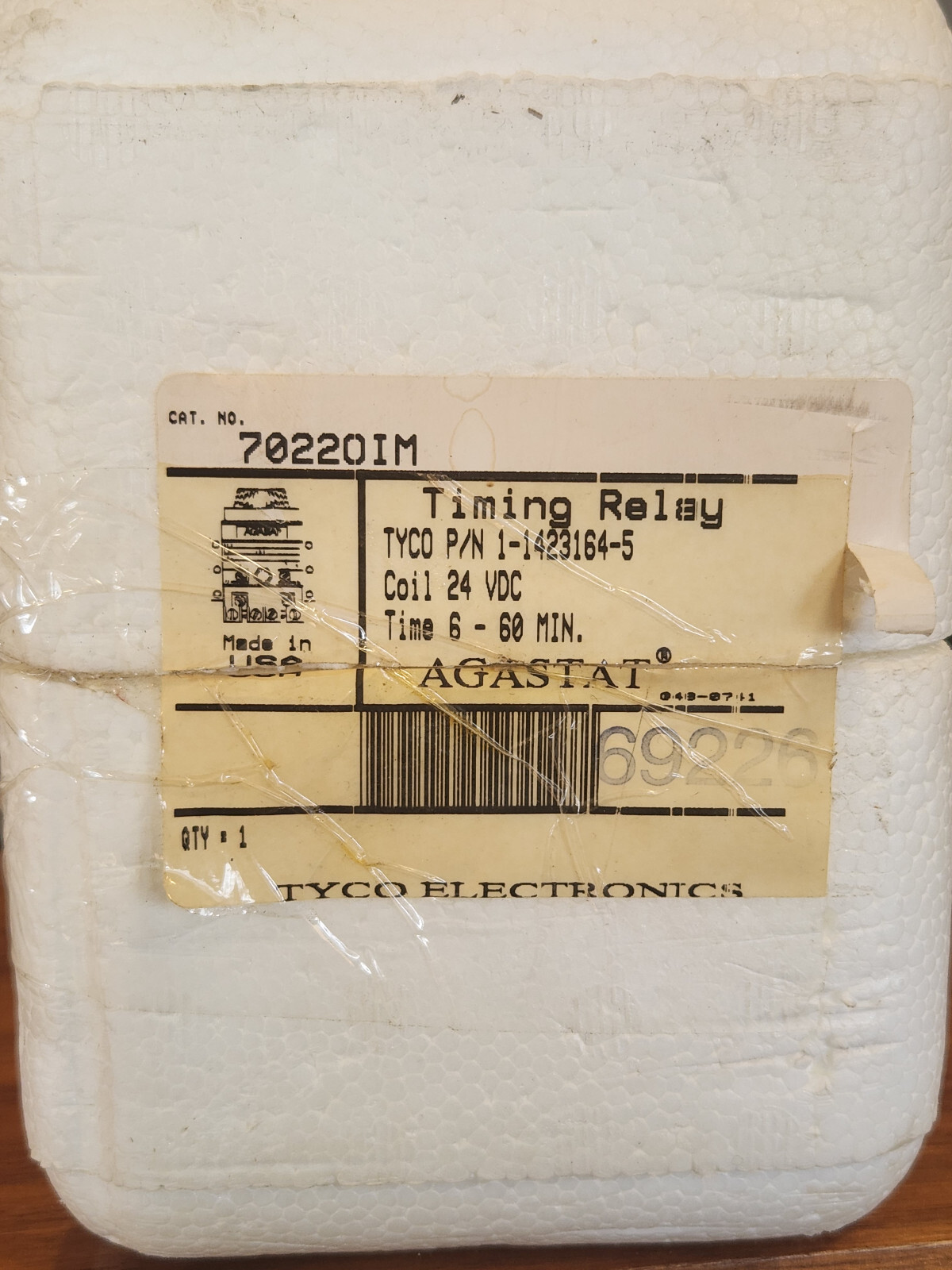 Agastat 70220IM / Tyco 1-1423164-5, Timed Relay, 24 VDC, 6-60 Min. (NOS)