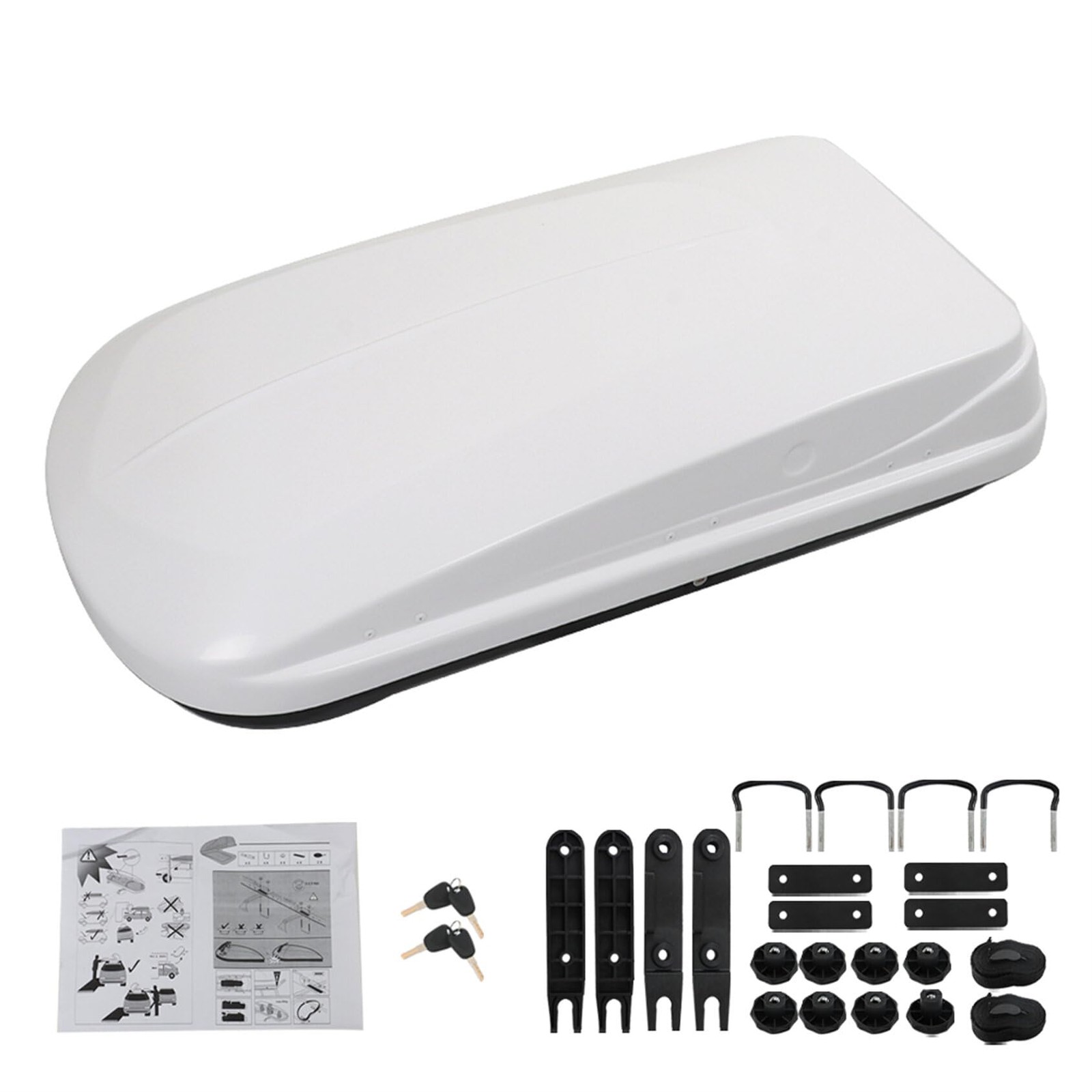 14 Cubic Feet Rooftop Cargo Box White Dual Side Opening with Lock Keys