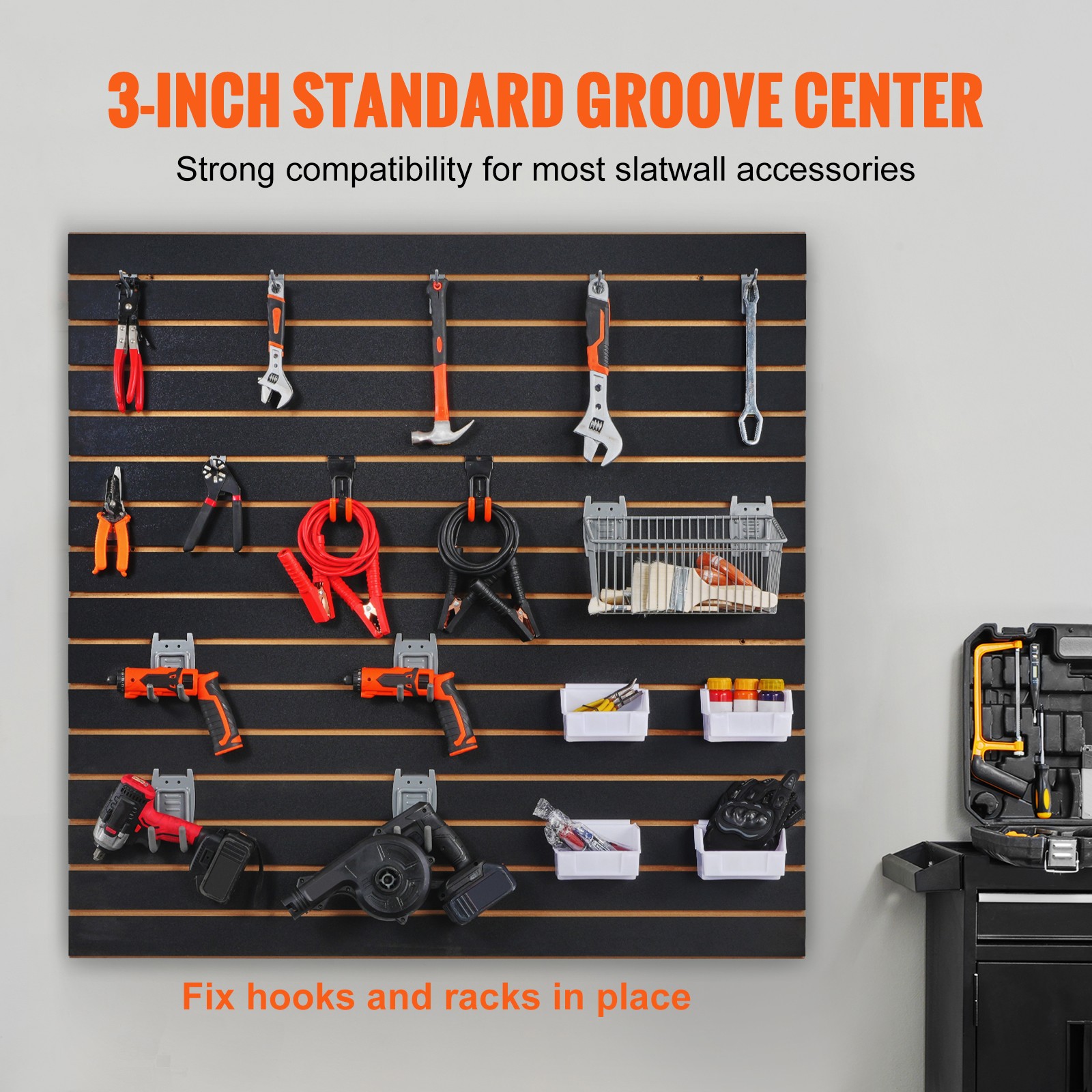 VEVOR Slatwall Panels Garage Storage Panel Organizer 2′ H x 4′ W Black Set of 2