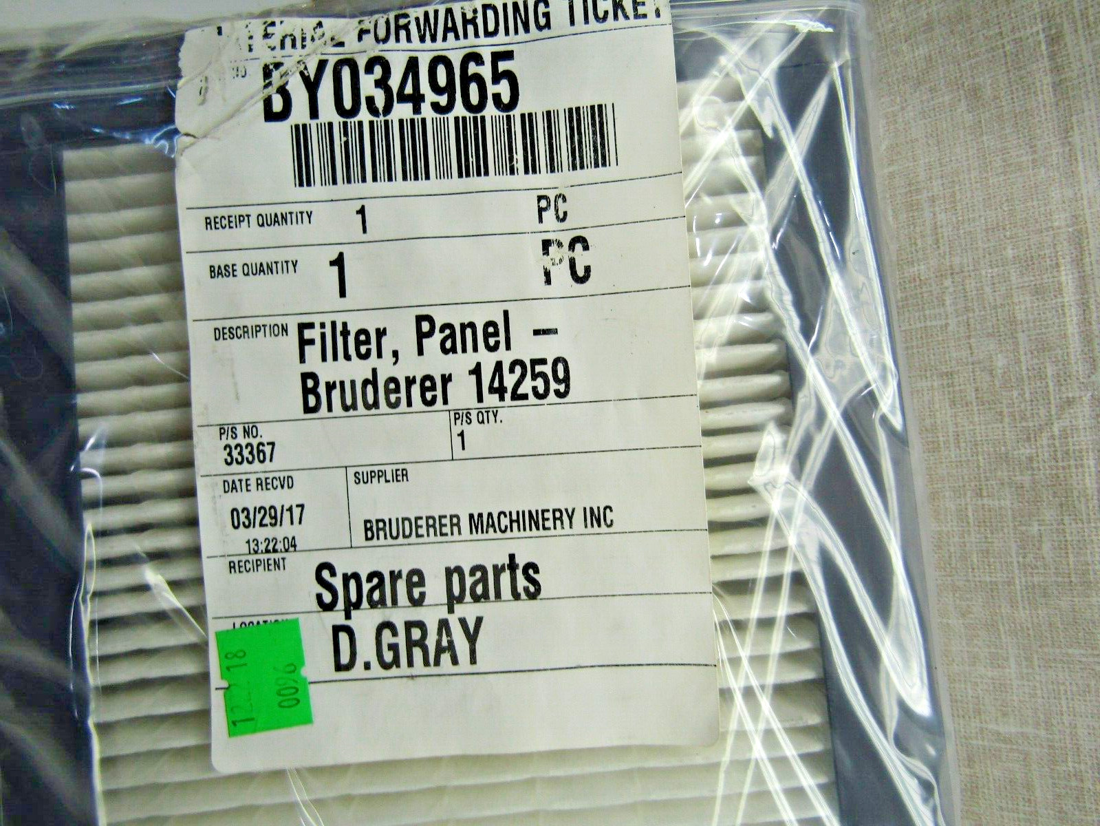 Bruderer HEPA Filter 14259 294 mm X 194 mm X 48 mm
