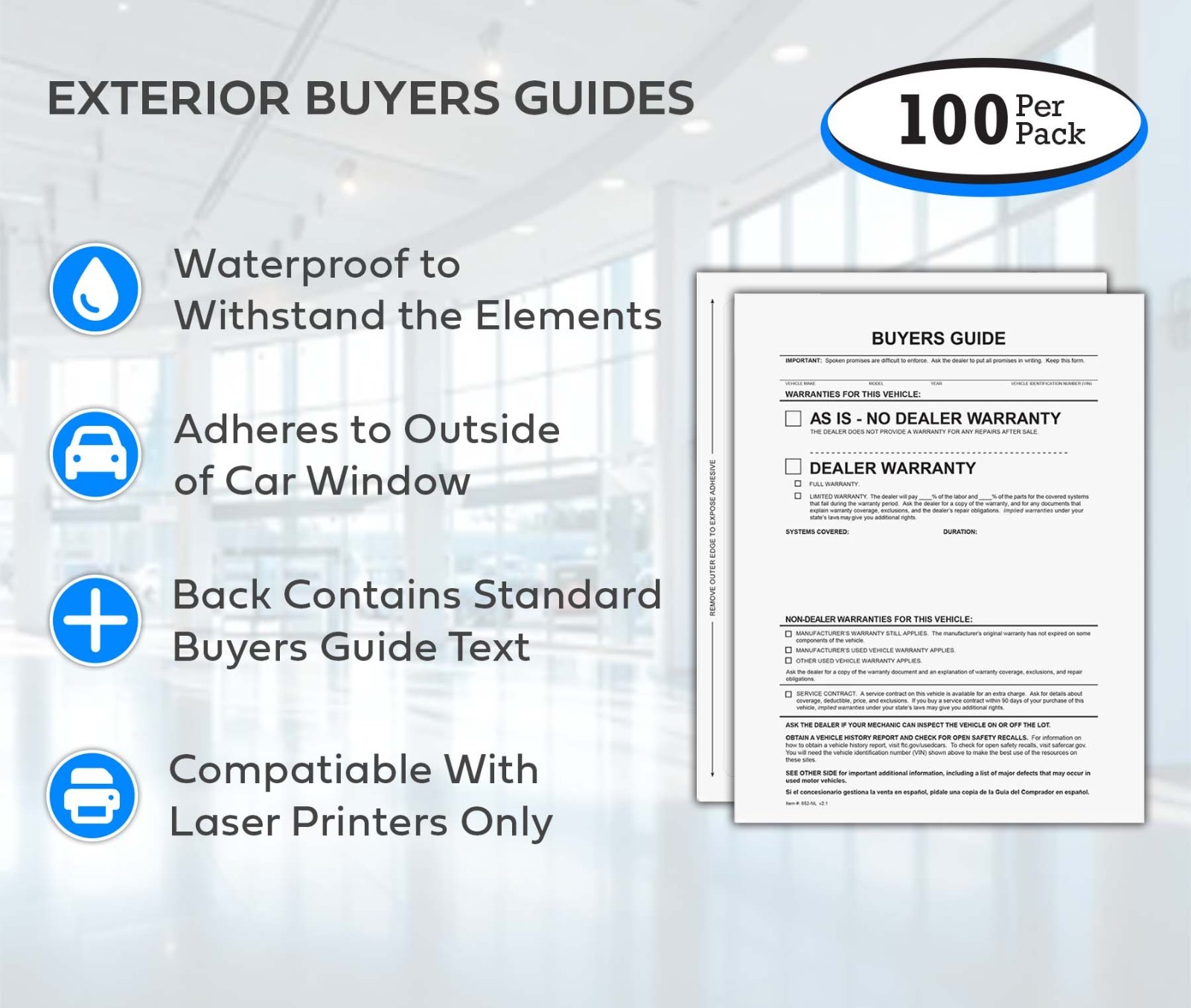 Outdoor Buyers Guides – As Is / Warranty – Stick To Outside Of Window (100 Pack)