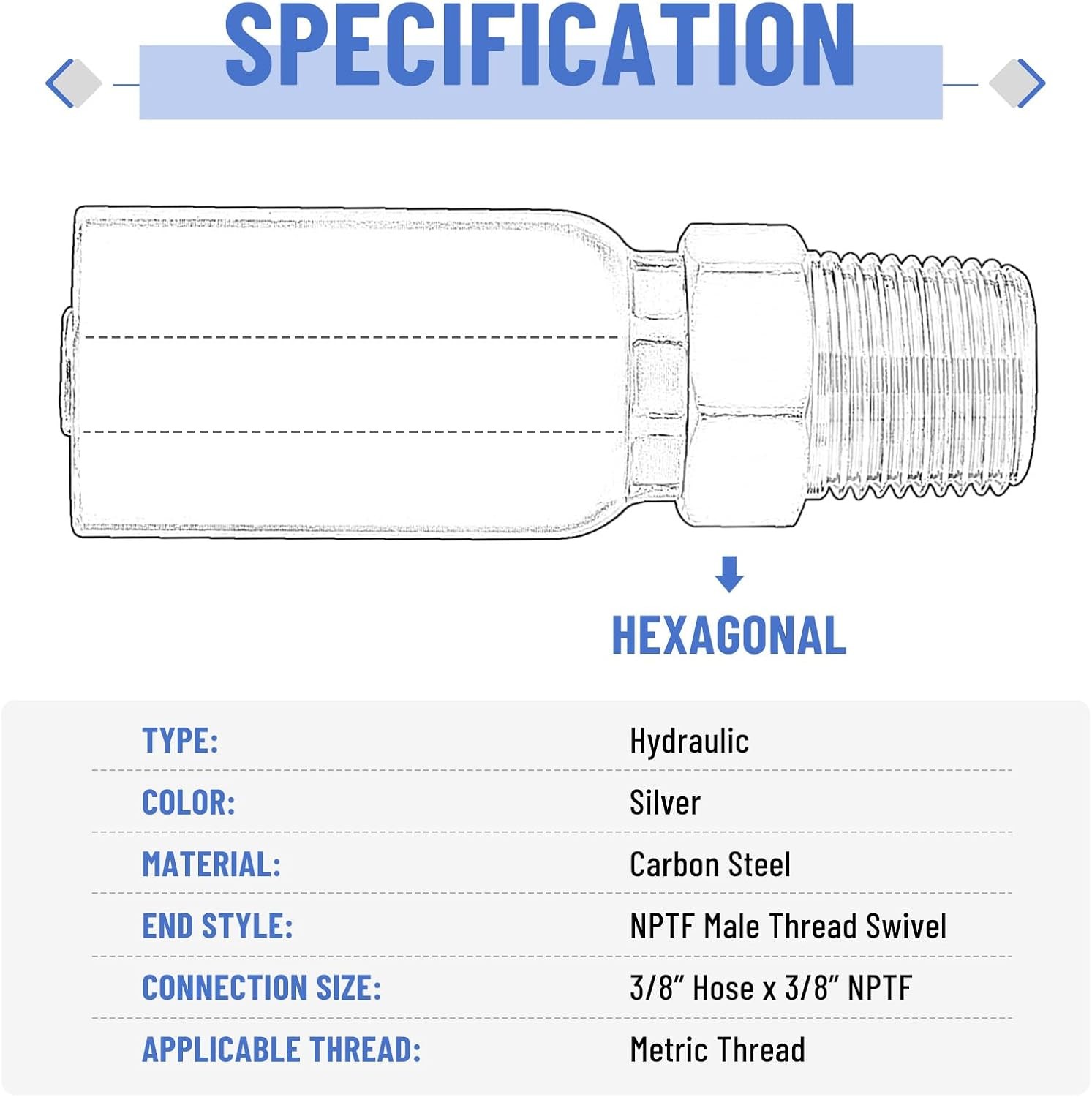 12 Pack 3/8″ Hydraulic Hose Fittings, 3/8″ I.D. Hose x 3/8″ NPTF Male with Cover