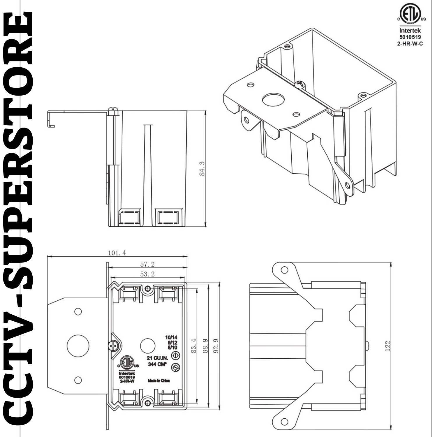 5 Pack 1-Gang ETL New Work Switch/Outlet Box Adjustable Bracket 21 Cu In Plastic