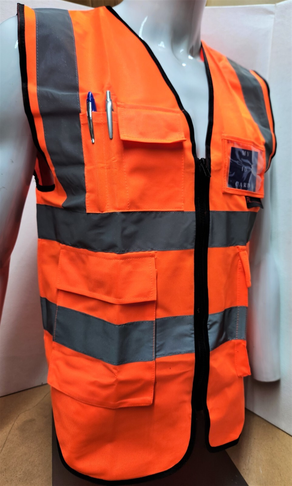Class II Hi Visibility Reflective Orange Safety Vest with ID POCKET