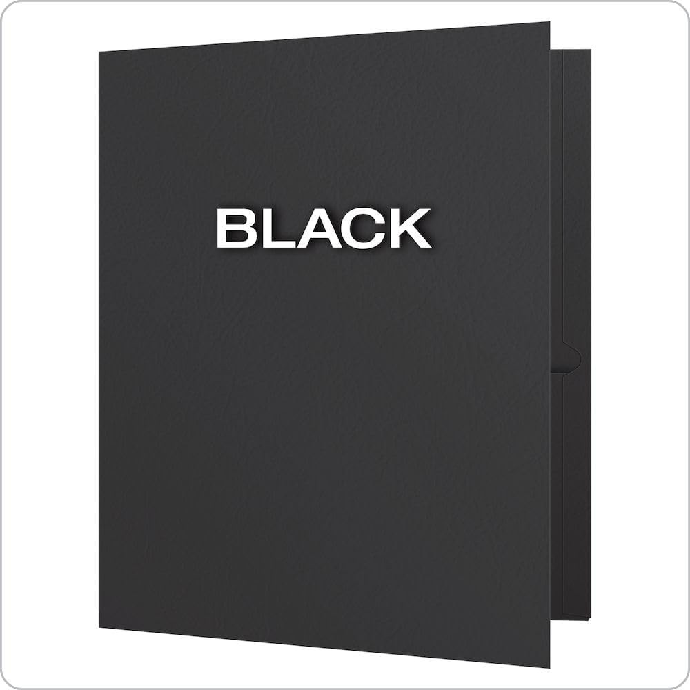 Twin-Pocket Folders, Textured Paper, Letter Size, Black, Holds 100 Sheets, Box o