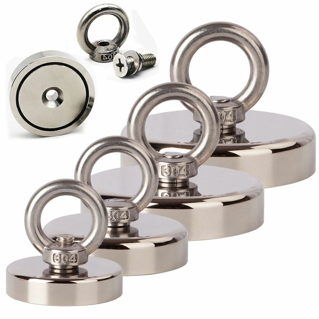 100-1100LB Neodymium Fishing Magnets Pulling Force Super Strong Round Rare Earth