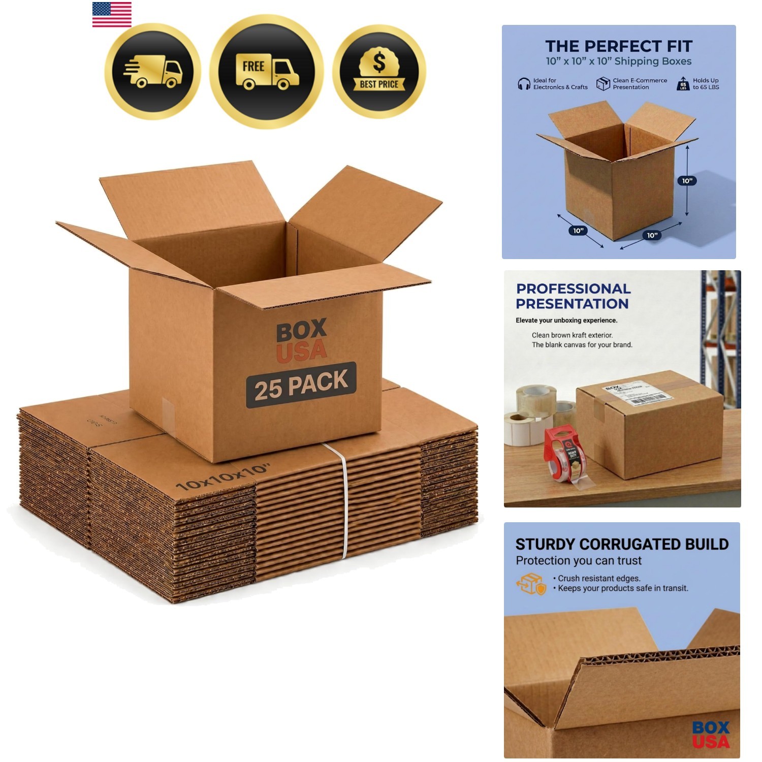 Shipping Boxes Small 10″L x 10″W x 10″H 25-Pack, Cardboard Box for Shipping, …