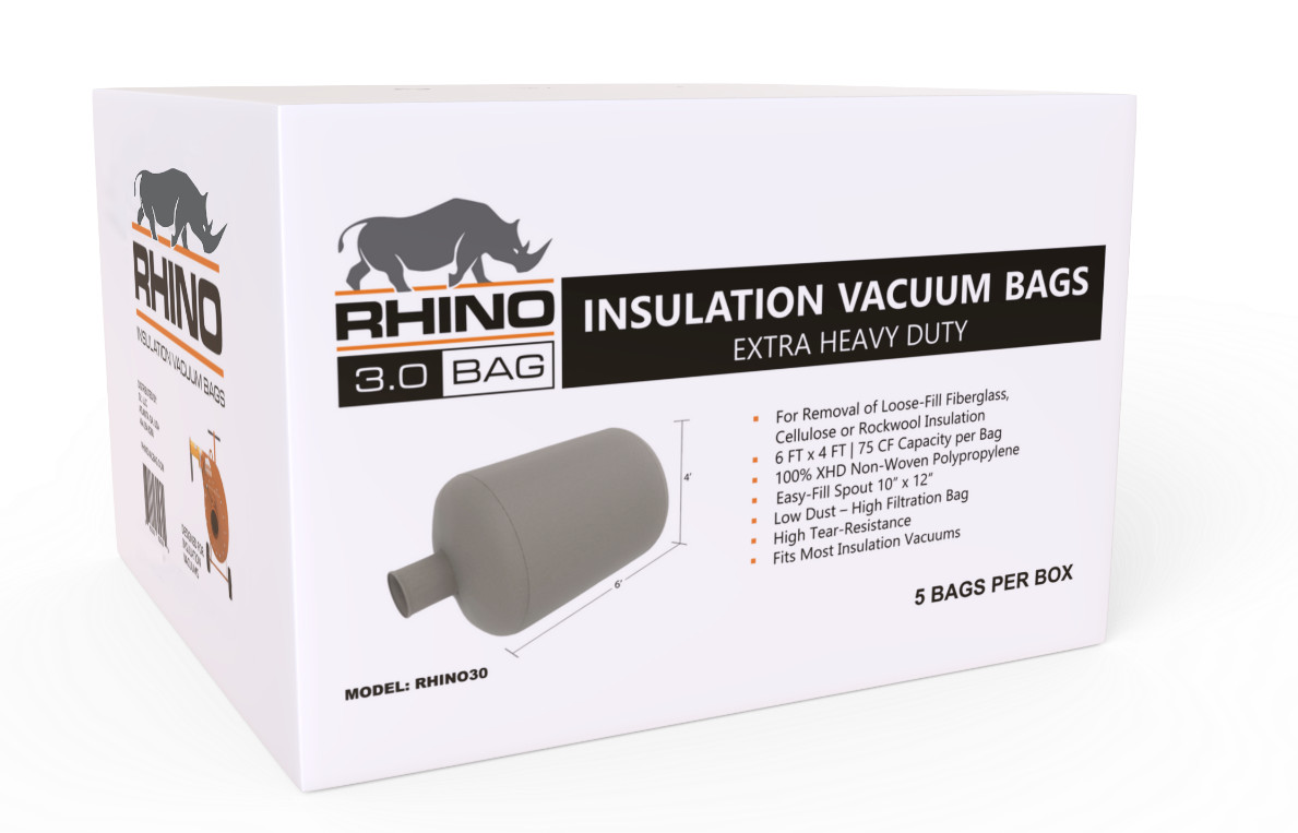 RHINO INSULATION REMOVAL VACUUM BAGS (10 BAGS) XTRA HEAVY DUTY 75 CF / 400 LBS