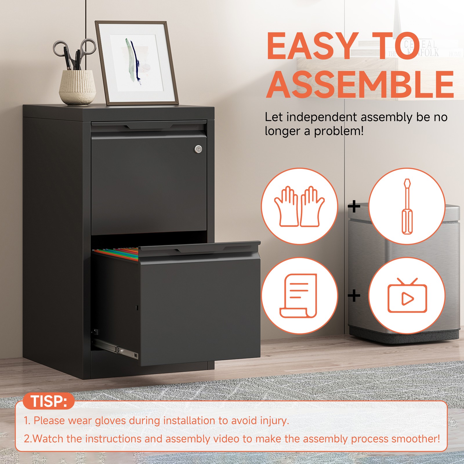 Metal 2 Drawer File Cabinet with Lock Storage 2 Drawer Filing Cabinet Vertical