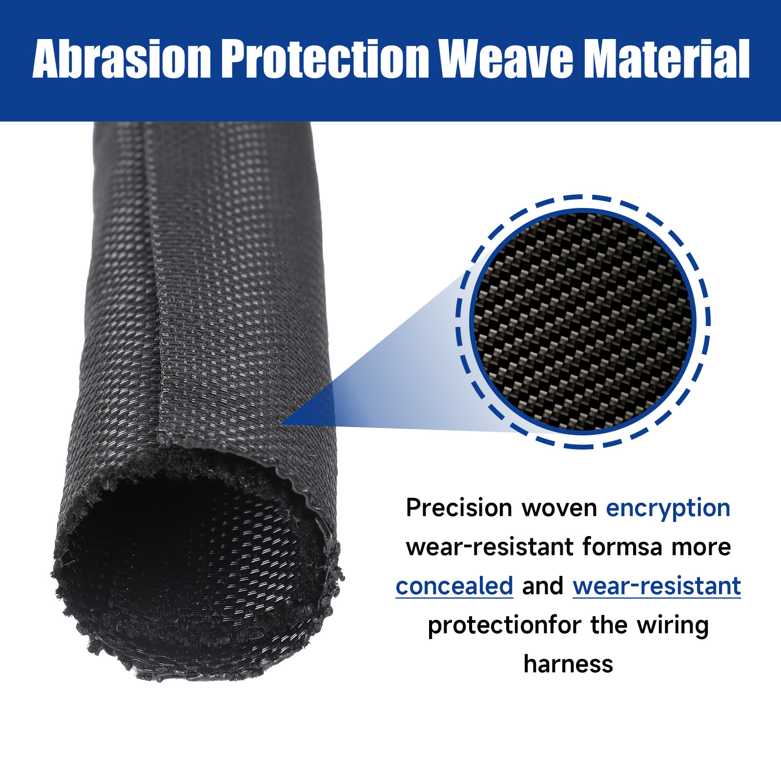 Braided Split-Sleeve Wire Loom for High-Temperature Auto Harness Wrapping 5/28ft