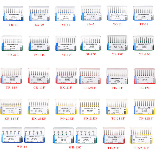 28Type Dental Diamond Burs FG Coarse/Medium/Fine/Extra Fine for High Speed 10Pcs