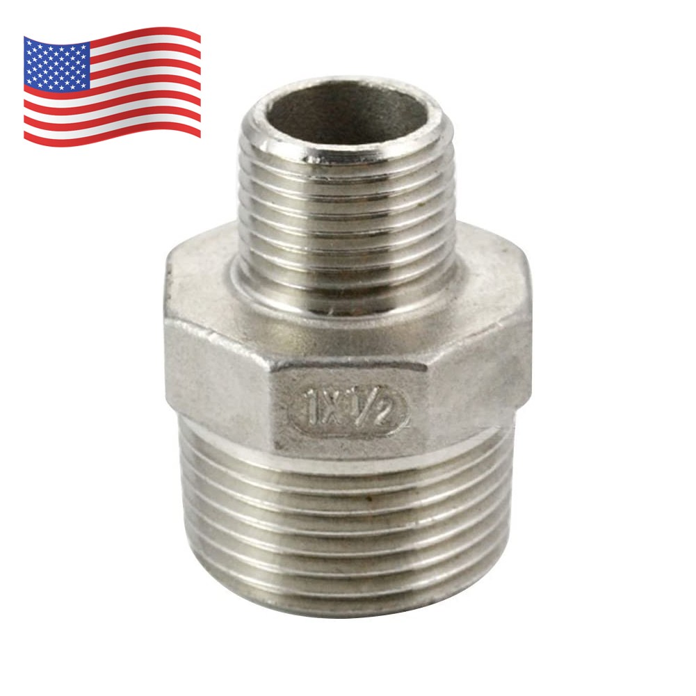 1″ to 1/2″ Male NPT Hex Nipple Pipe Fitting Reducer Adapter Stainless Steel 304