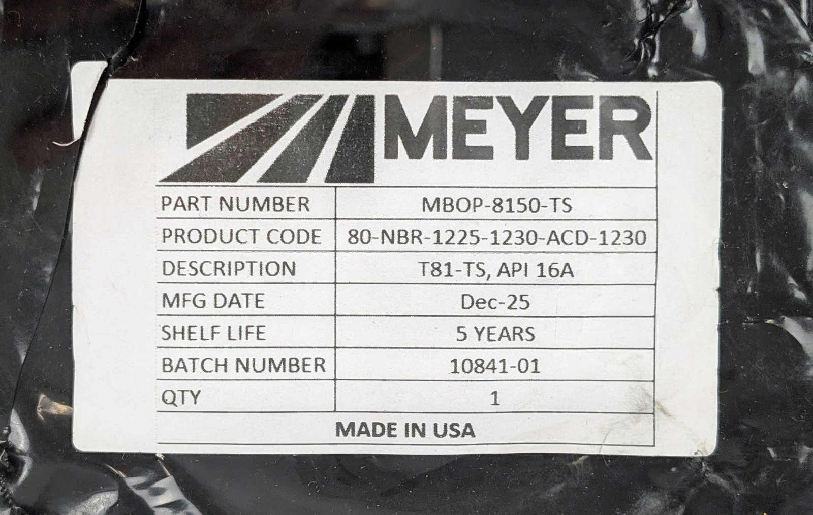 Meyer MBOP-8150-TS T81-TS API 16A Blowout Preventer BOP Ram Top Seal Nitrile NBR