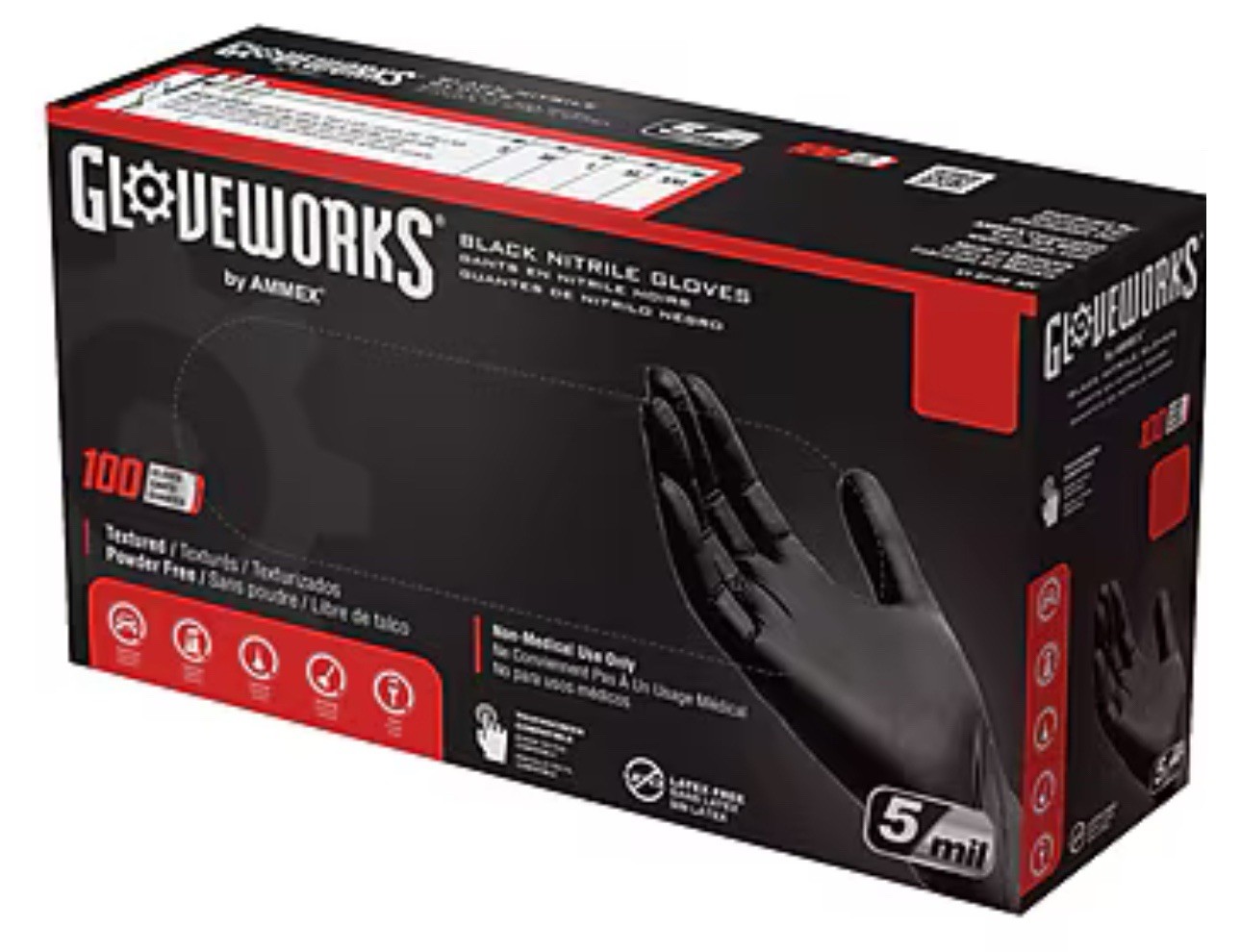 Gloveworks GPNB42100 Black Disposable Nitrile Gloves 5 Mil Size: Small (100 CT)