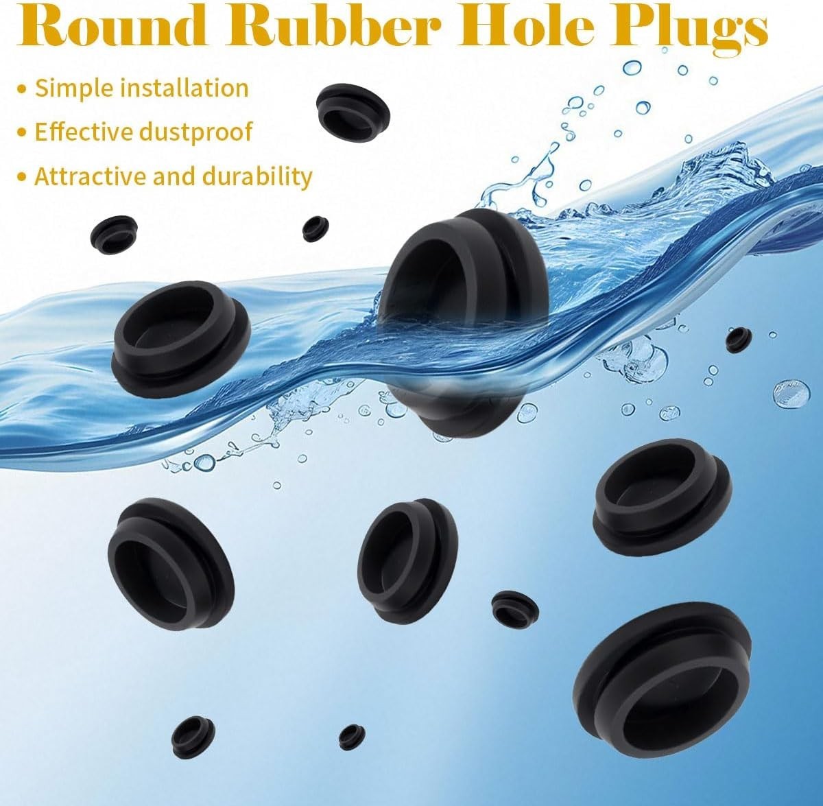 125PCS Rubber Hole Plugs Assortment 8 Sizes Snap Lock