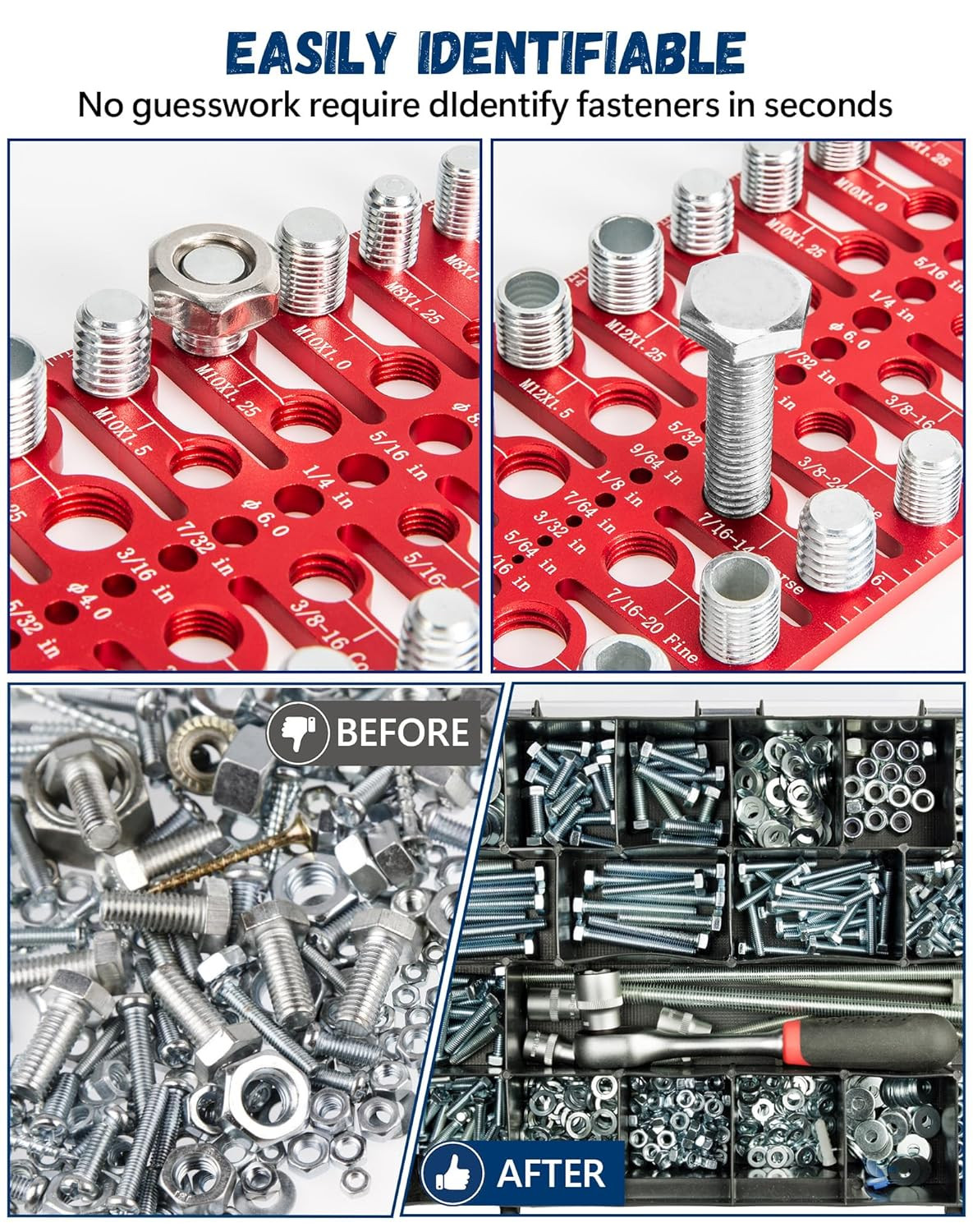 57-Piece Nut and Bolt Thread Checker with Standard and Metric Gauges