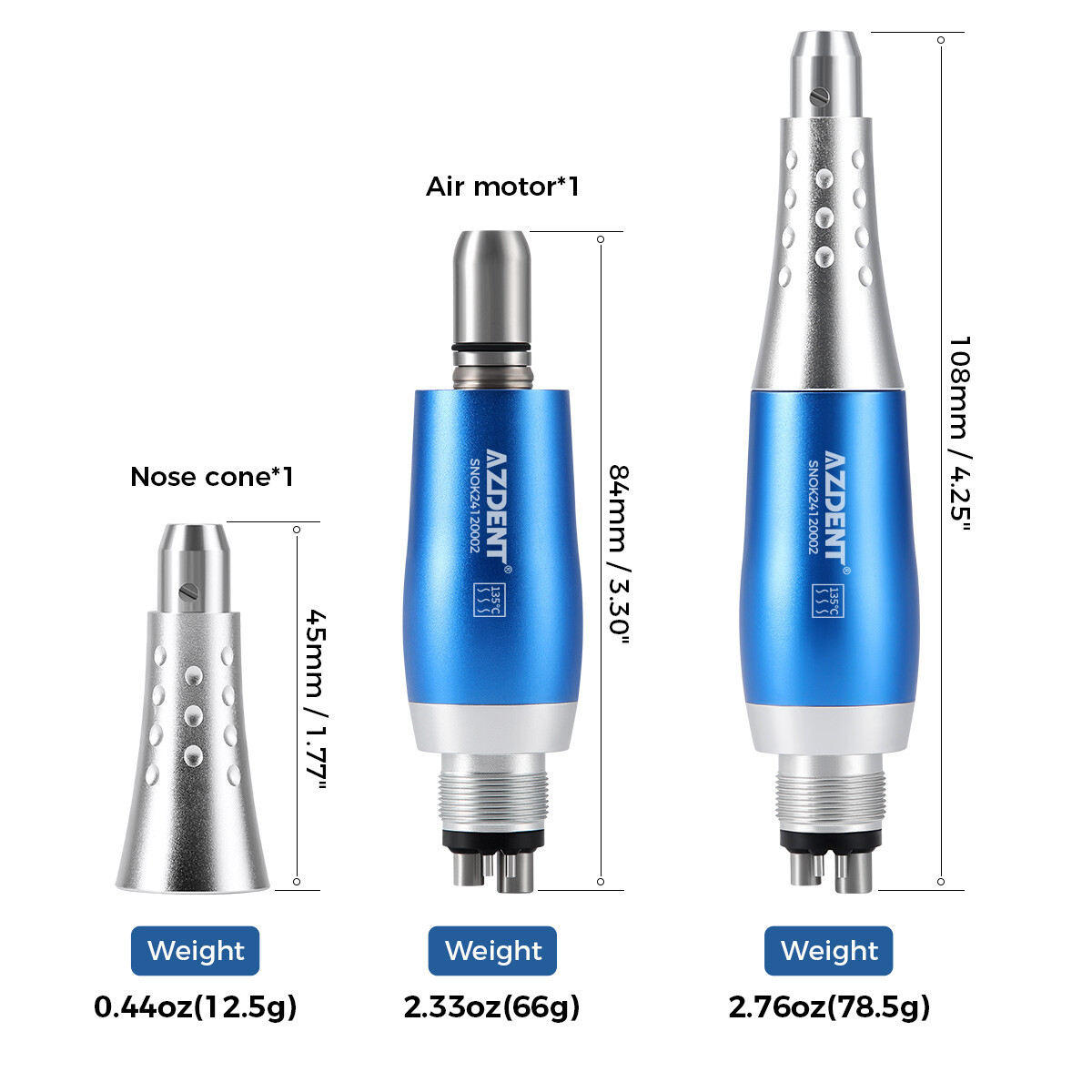 Dental Hygiene Prophy Handpiece Air Motor 4 Holes + 4:1 Nose cone 360° Swivel