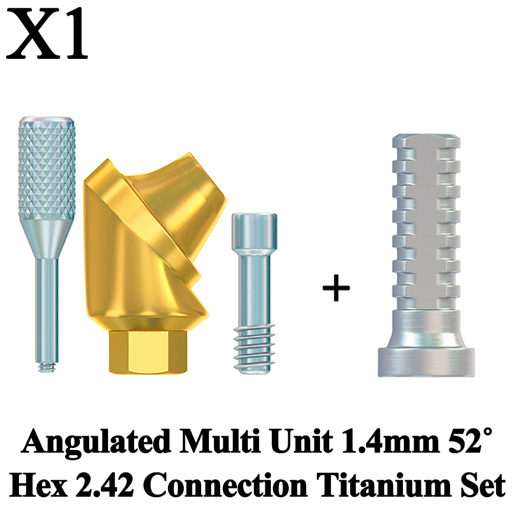 1x Dental Angulated Multi Unit 1.4mm 52° Hex 2.42 Connection Titanium Fixture
