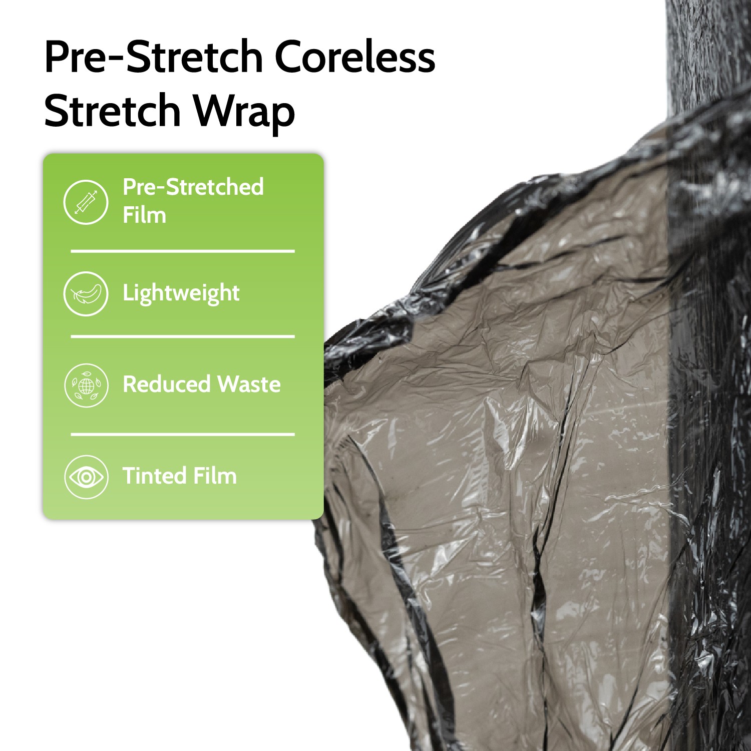 Stretch Wrap Film Black 17″ x1476′ Coreless No Handle 4 Rolls 30 Gauge Hand Wrap