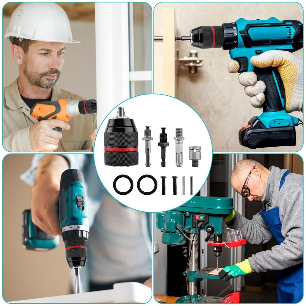 1/2 To 3/8 Impact Adapter, Keyless Drill Chuck 1/220unf Mount 1.513mm SelfTig…