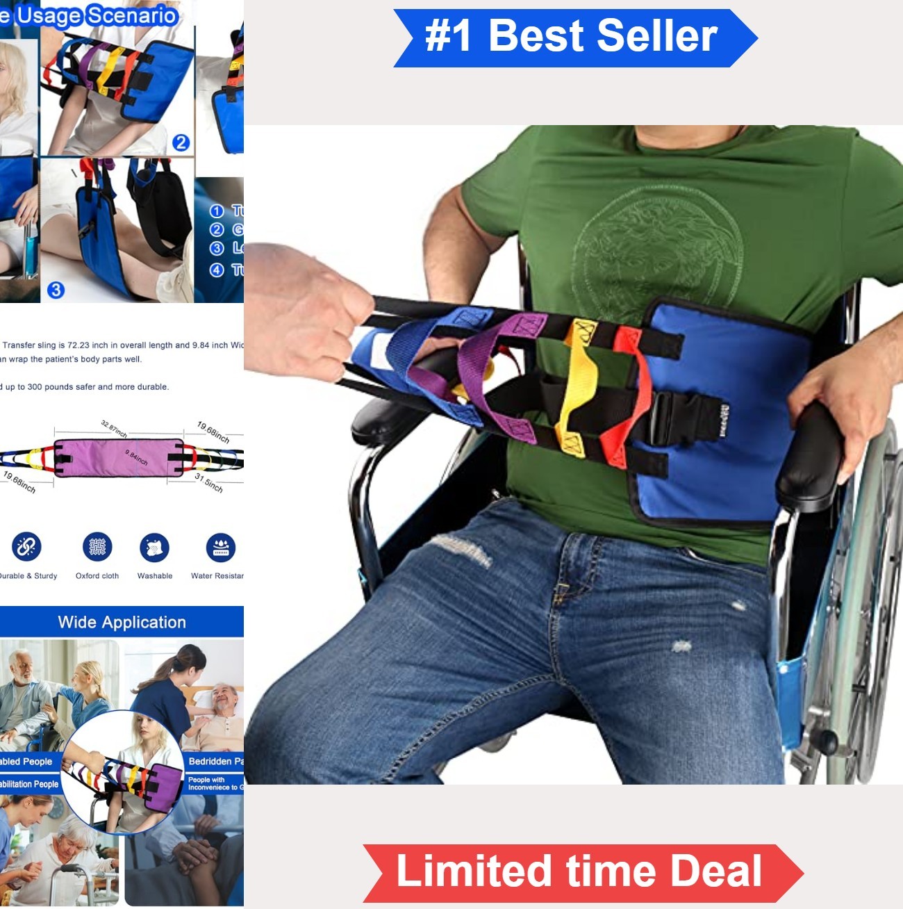Patient Lift Sling Heavy Duty 350 lbs Transfer Aid Standing Support Non-Slip