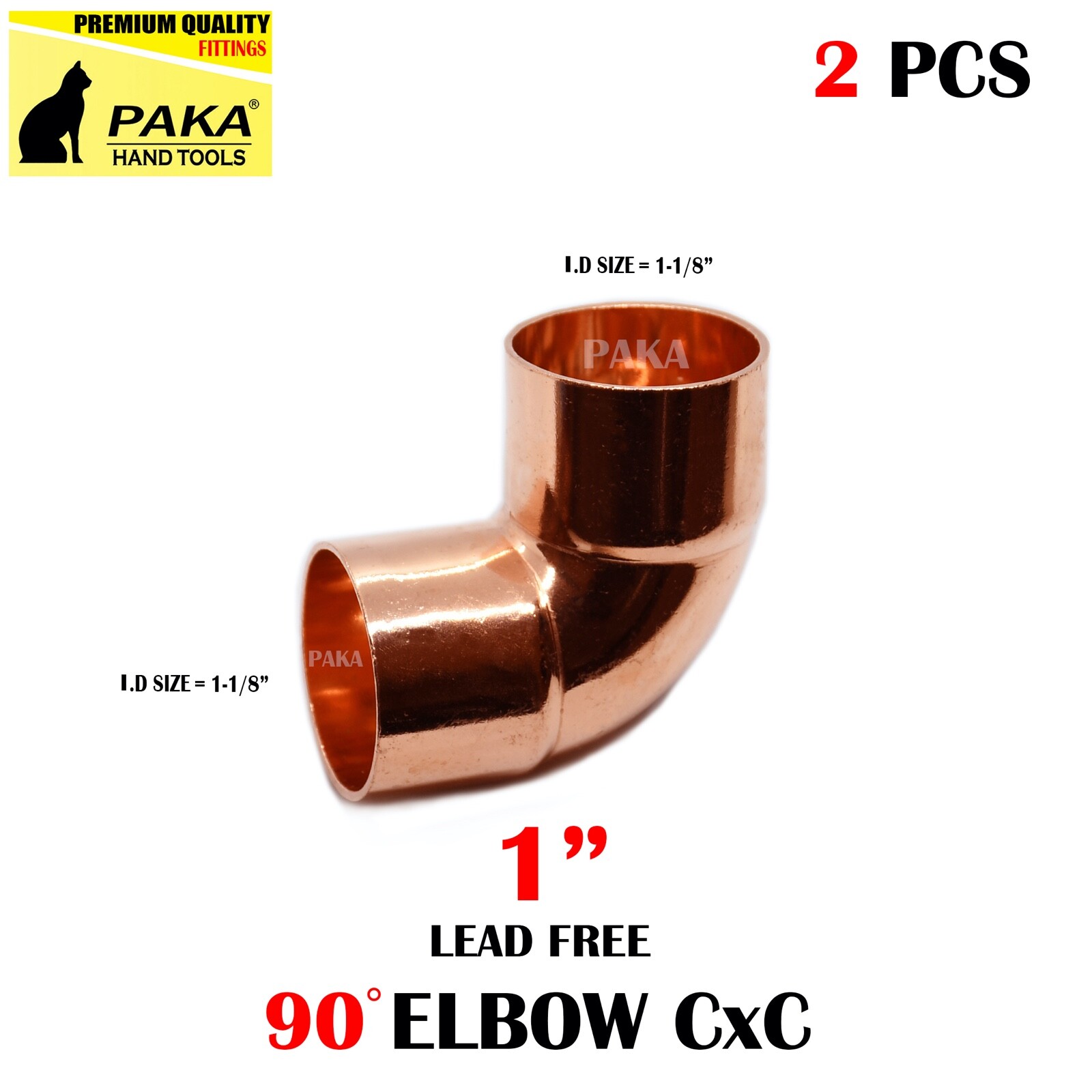 [2-Pack] 1″ Copper 90-Degree Elbow Fitting CxC, Certified Lead Free