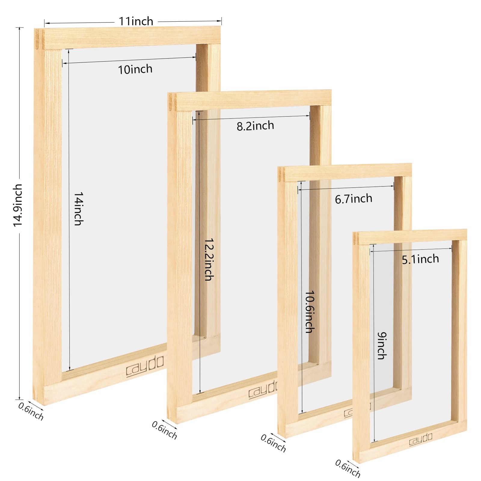 4 PCS Screen Printing Frames 110 Mesh 9×5.1 10.6×6.7 12.2×8.2 14×10 Inch