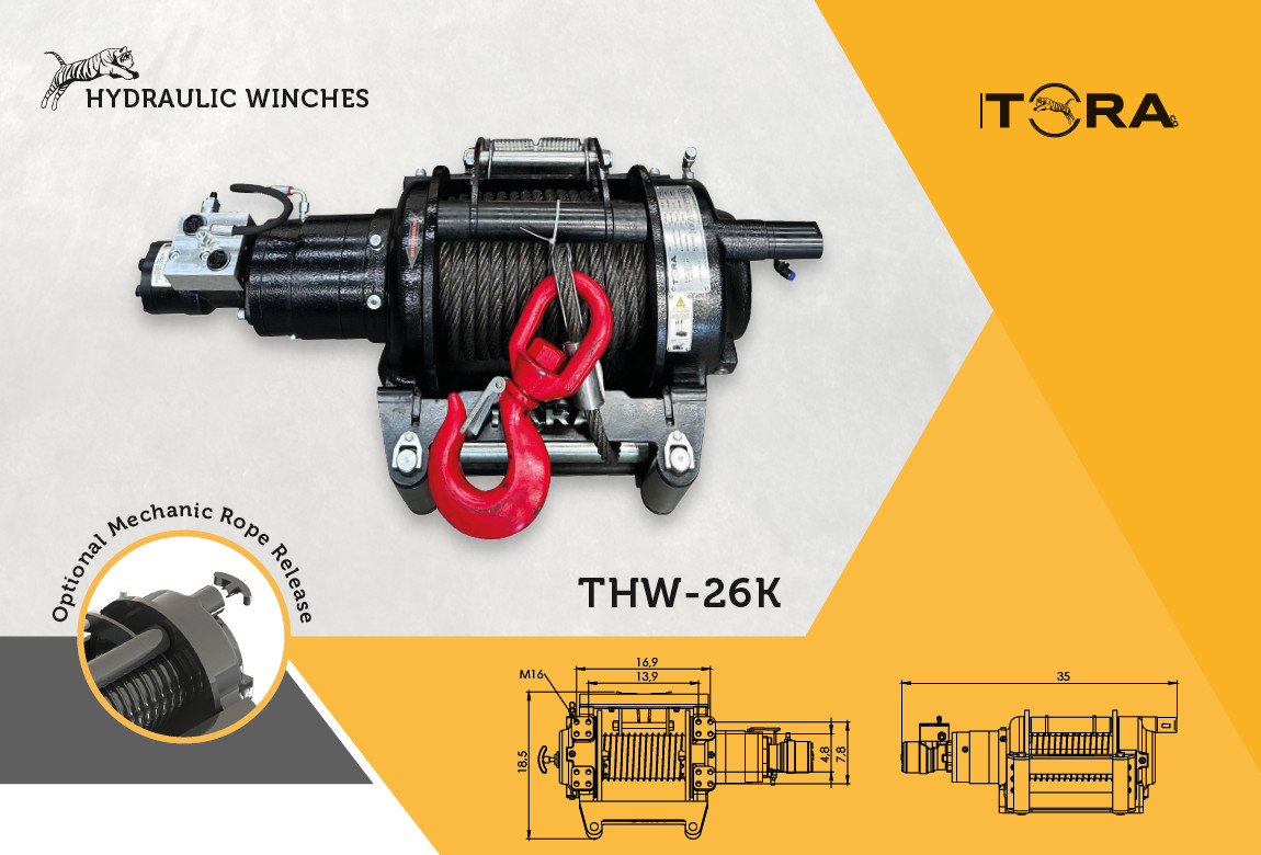 26.500 LBS Hydraulic Winch Including 82 ft Stell Rope and Hook