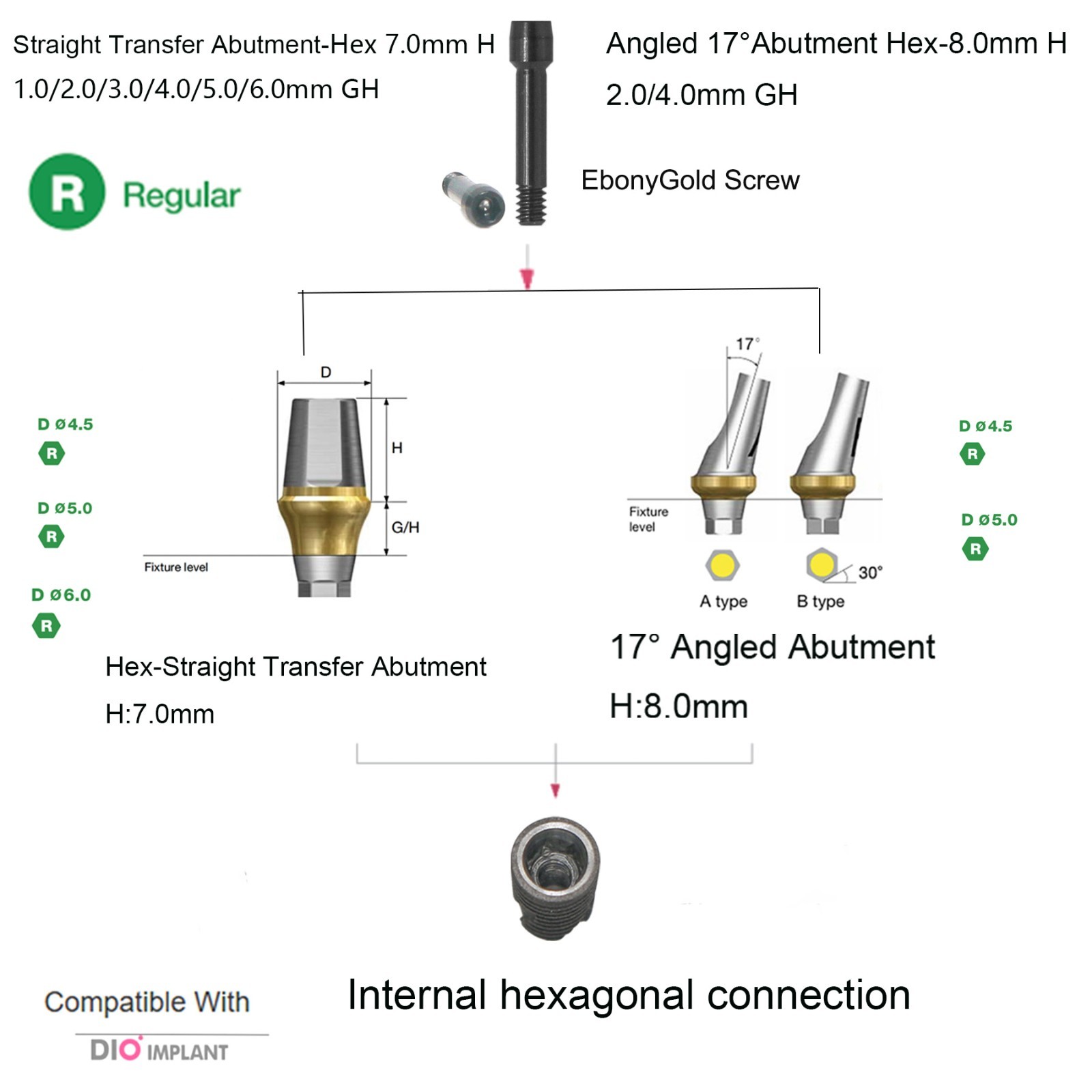 Dental DIO UFII Regular Straight Healing Abutment Impression Coping Zest locator