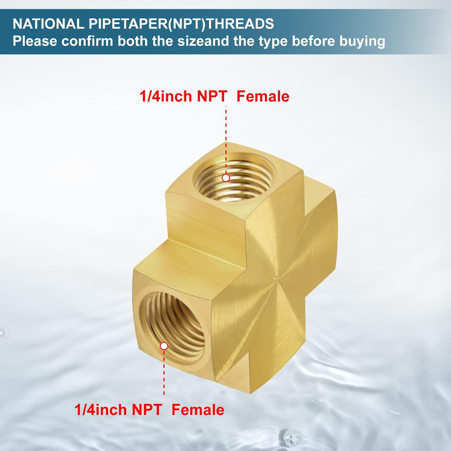 1/4 X 1/4 X 1/4 X 1/4 Inch NPT Female Thread Cross Pipe Fitting Barstock Cross