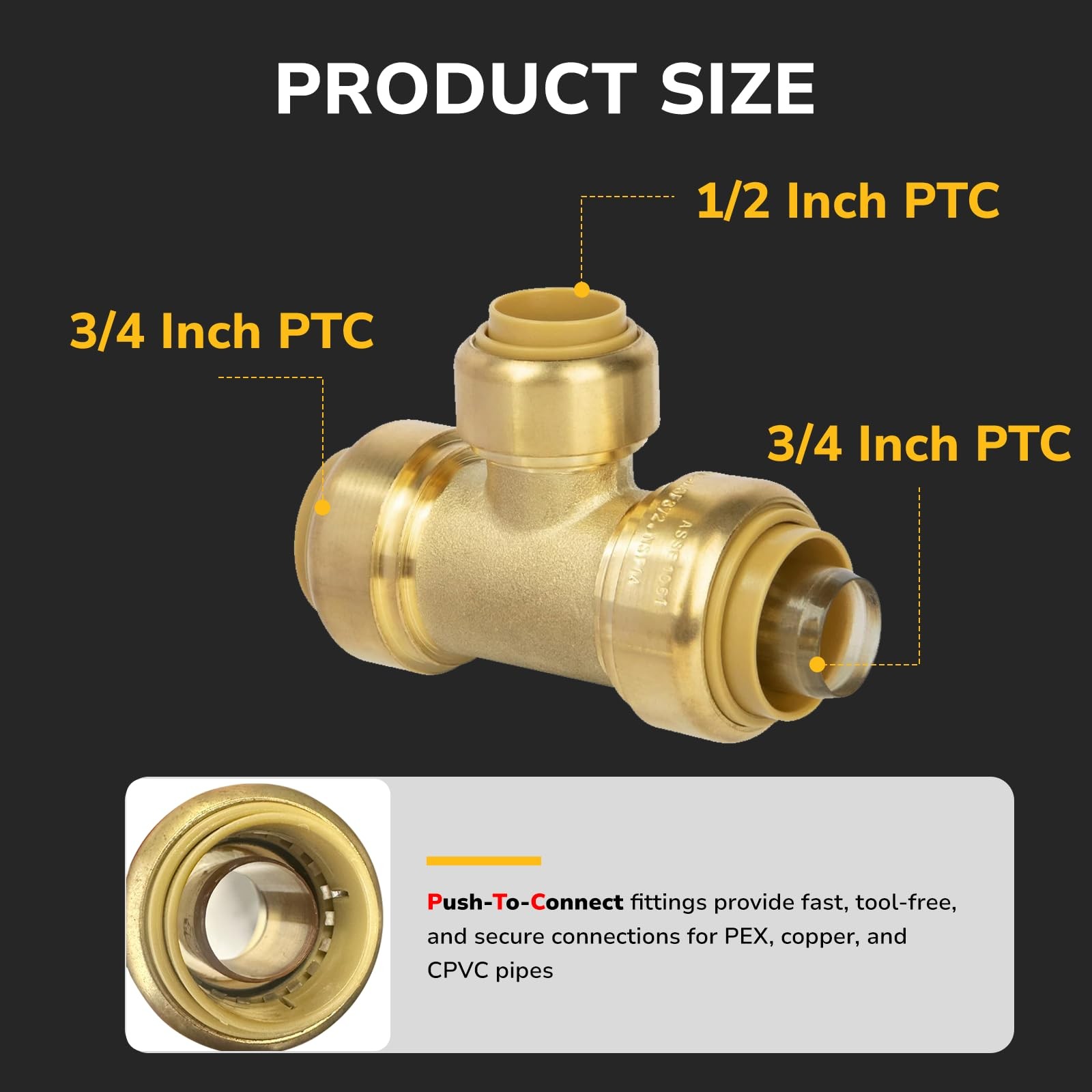 KAINGA 3/4″ Brass Pushfit Reducing Tee 1-Pack