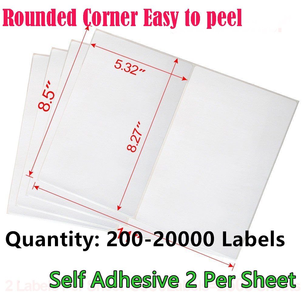 200-20000 Quality 8.5×5.5 Round Corner Shipping Labels Half Sheet Self Adhesive