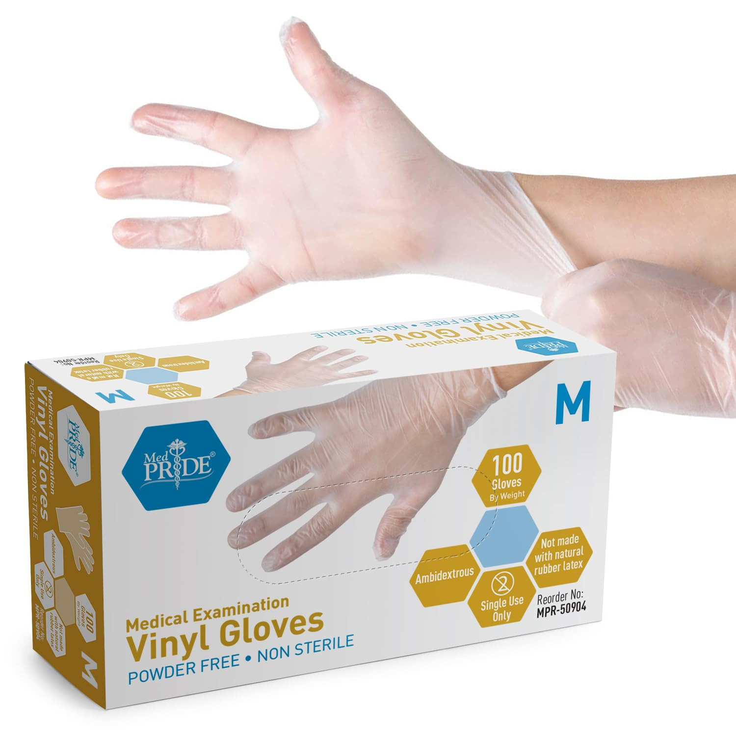 MED PRIDE Vinyl Medical Exam Gloves,Powder & Latex-Free, Medium,100-Count