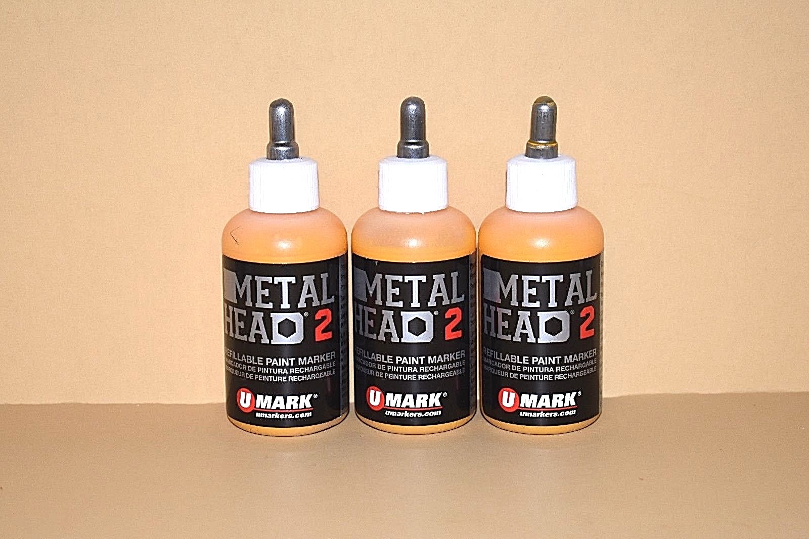 3 Metal Head Paint Markers 2 Oz Yellow Auto Salvage Industrial Junk Yard Crafts