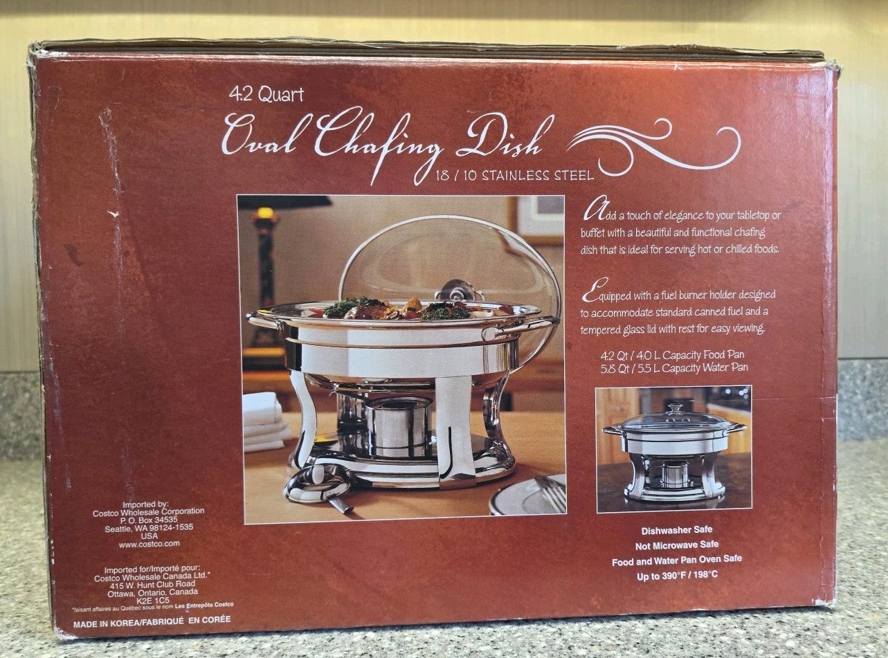 Costco Oval Chafing Dish 4.2q 18/10 Stainless Steel Food Warmerq 456107 Complete
