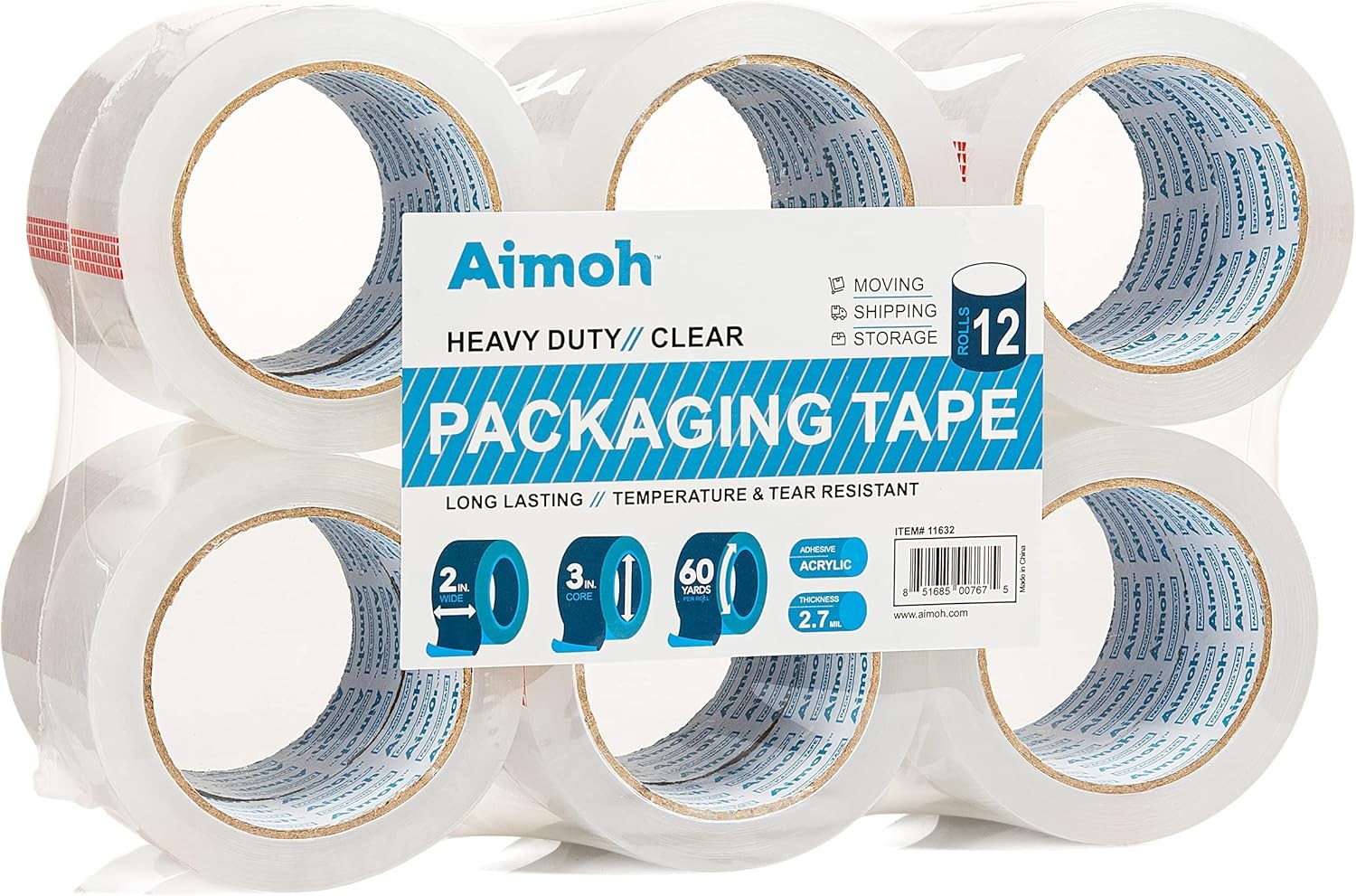 12 Rolls Heavy Duty Clear Packing Tape -Acrylic Adhesive- 2.7mil Super Strong…