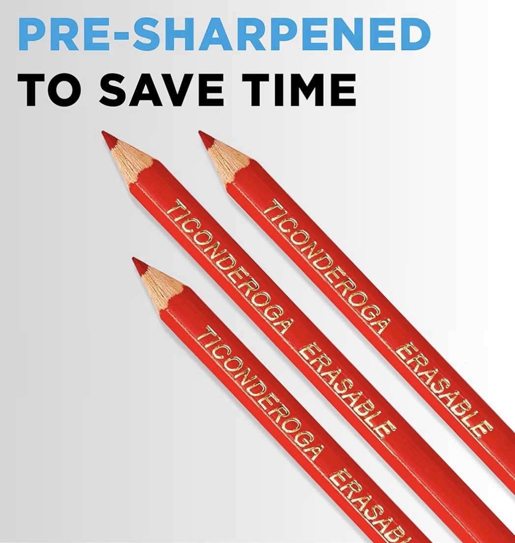 Ticonderoga Erasable Checking Pencils with Eraser Carmine Red Lead Dozen