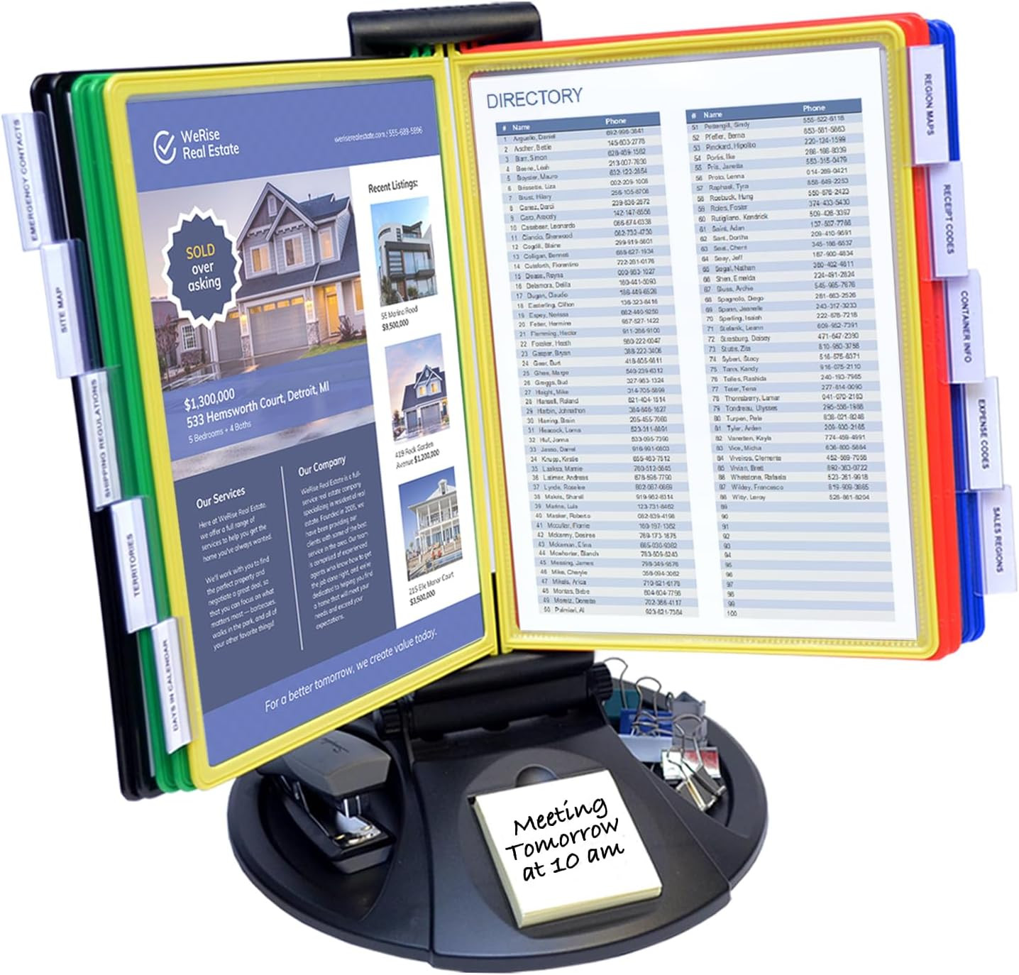Adjustaview 10-Pocket Desk Reference Organizer with Supplies Storage Base and EZ