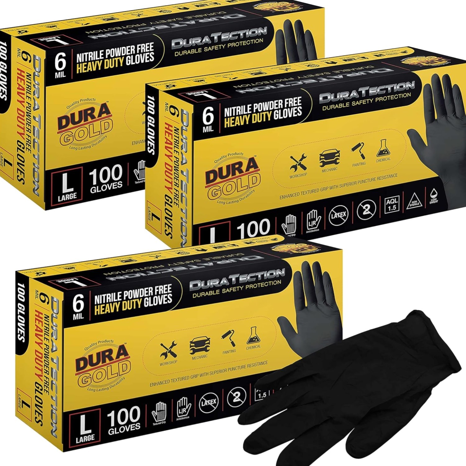 Heavy Duty Black Nitrile Disposable Gloves, 6 Mil – Latex Free, Powder Free, …