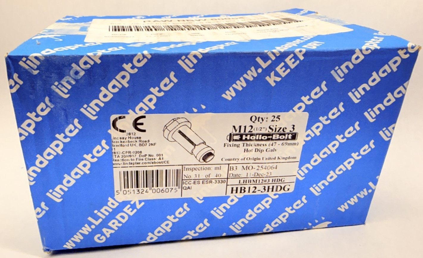 NEW (25-Pack) Lindapter HB12-3HDG Hollo-Bolt M12 1/2” Size 3, LHBM12#3HDG