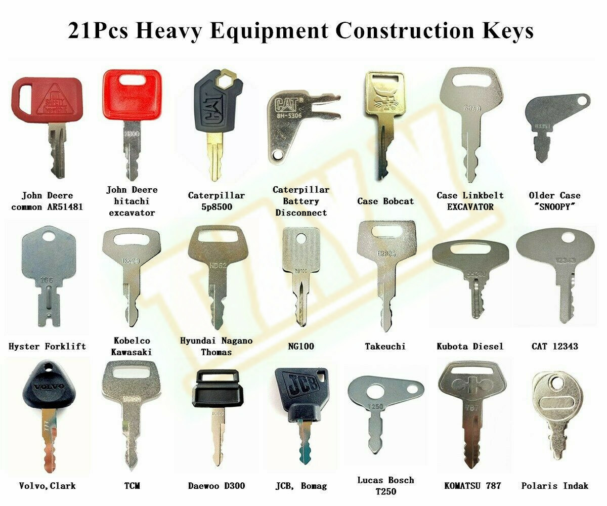 21 Keys set for Case CAT Komatsu Bobcat Heavy Equipment Construction