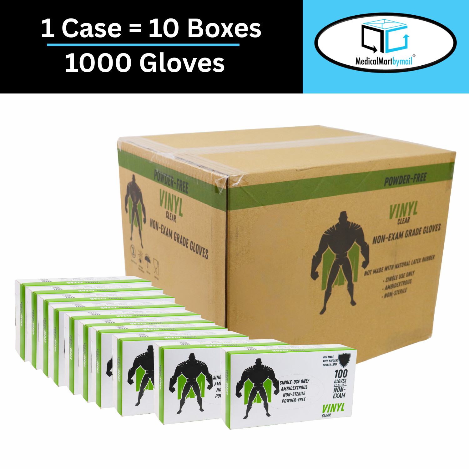 1000 Pcs Latex and Powder Free Vinyl Gloves 3 Mil XL, Clear, Disposable